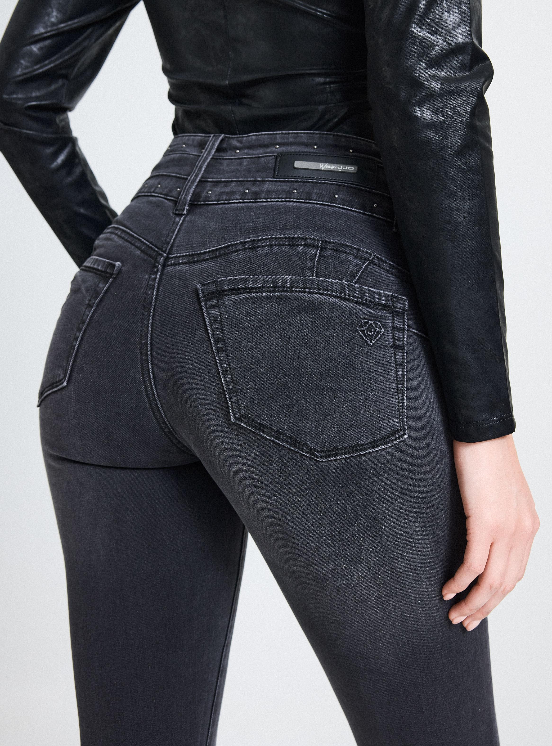 Jeans Push Up Pretina Alta con Cortes y Tachas-3