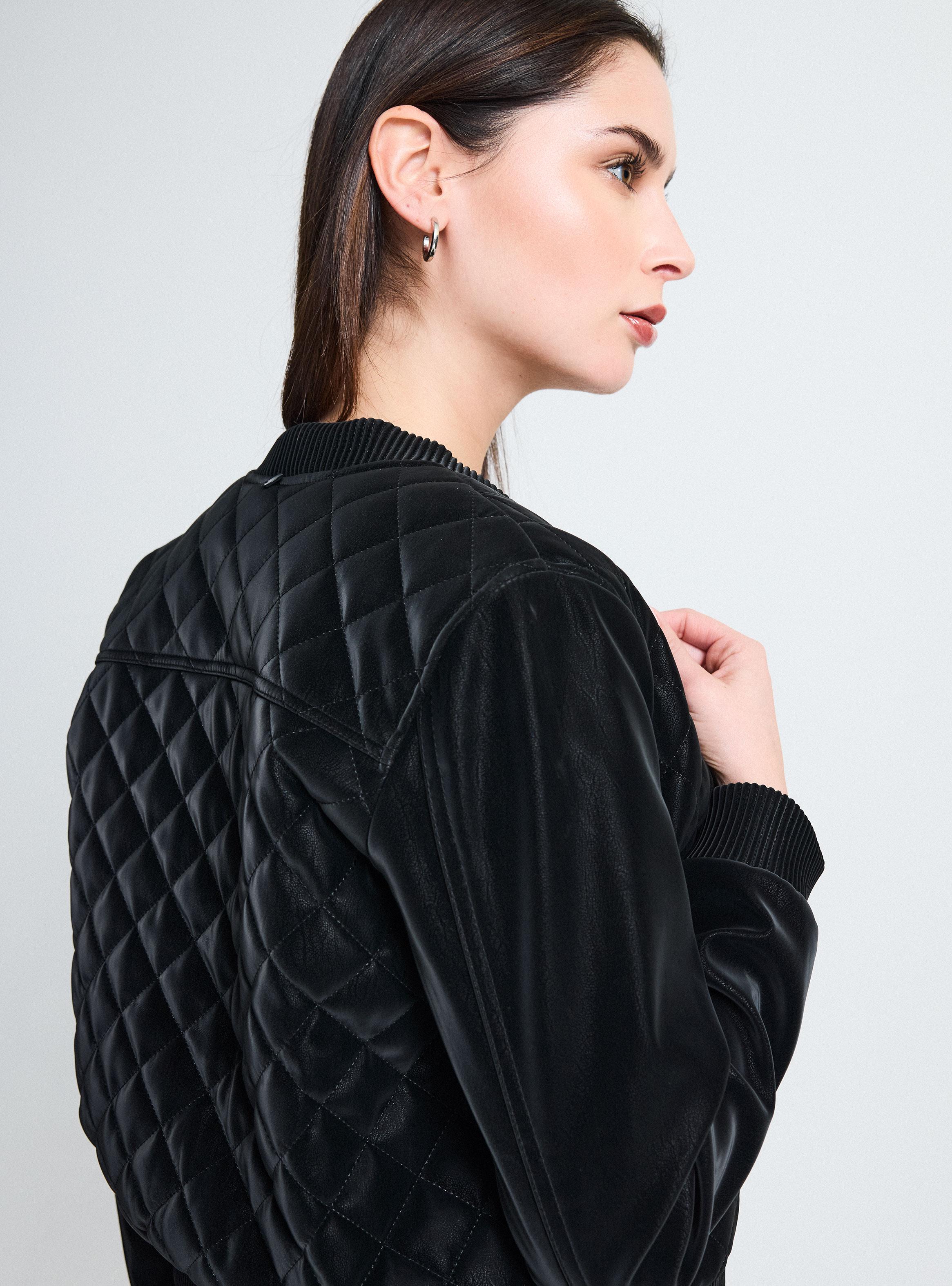 Chaqueta Bomber Crop Pu Especial Acolchado-3