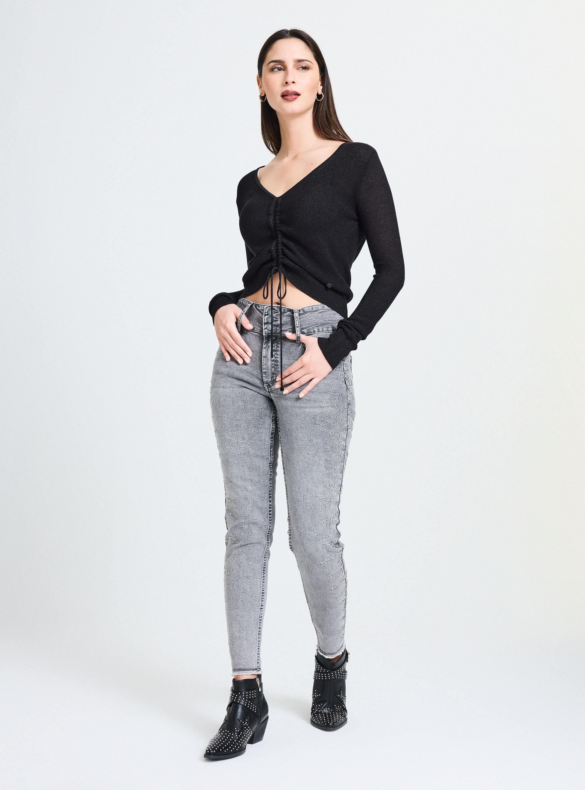 Sweater Punto Arroz Amarra Central Ajustable-4