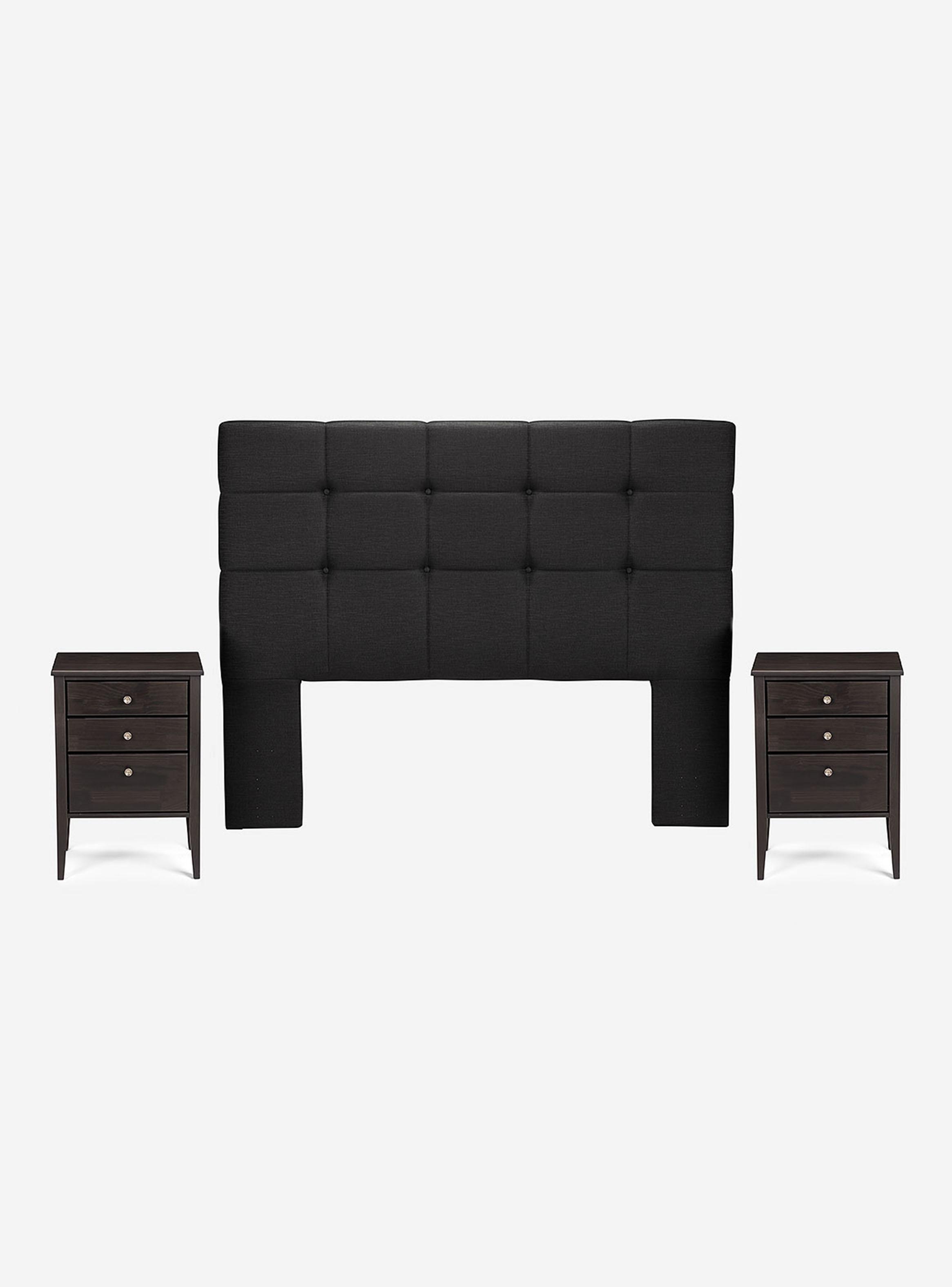 Cama Europea New Style 6 2 Plazas Base Dividida + Set de Muebles Issey Grafito-2