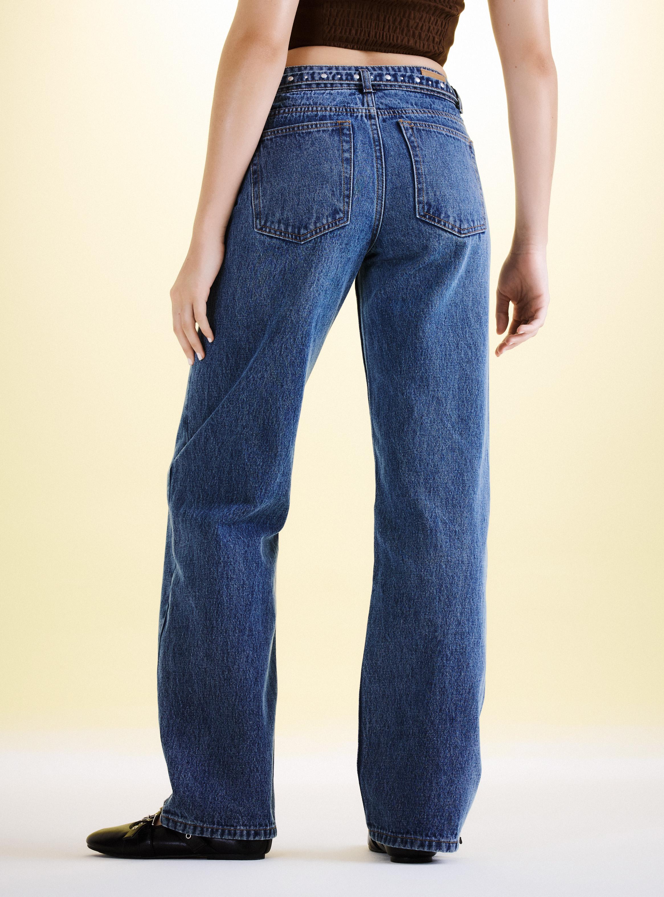 Jeans Straight Cinturón Tachas-1