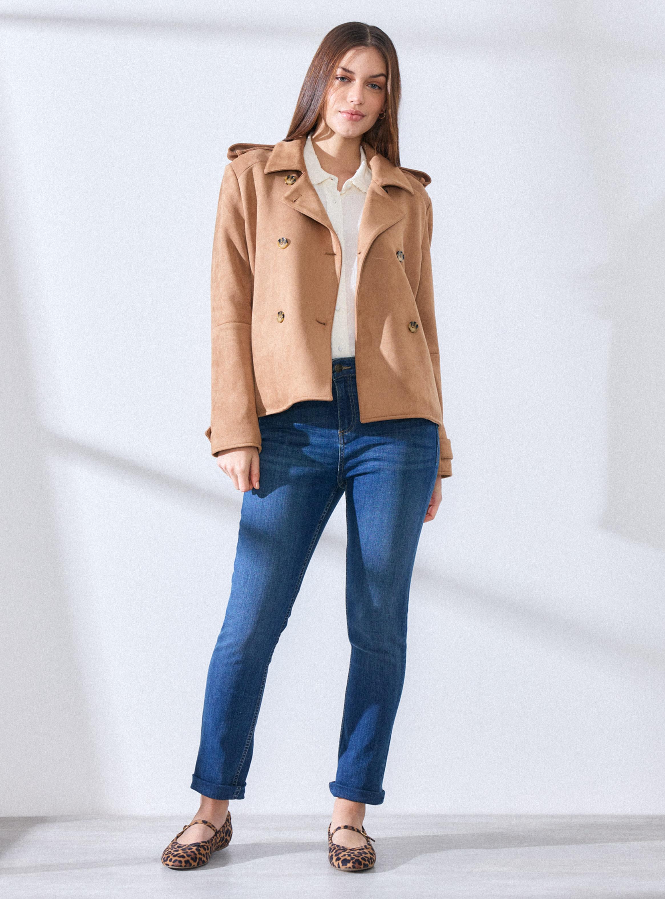 Chaqueta Tipo Trench Corto Agamuzado-4