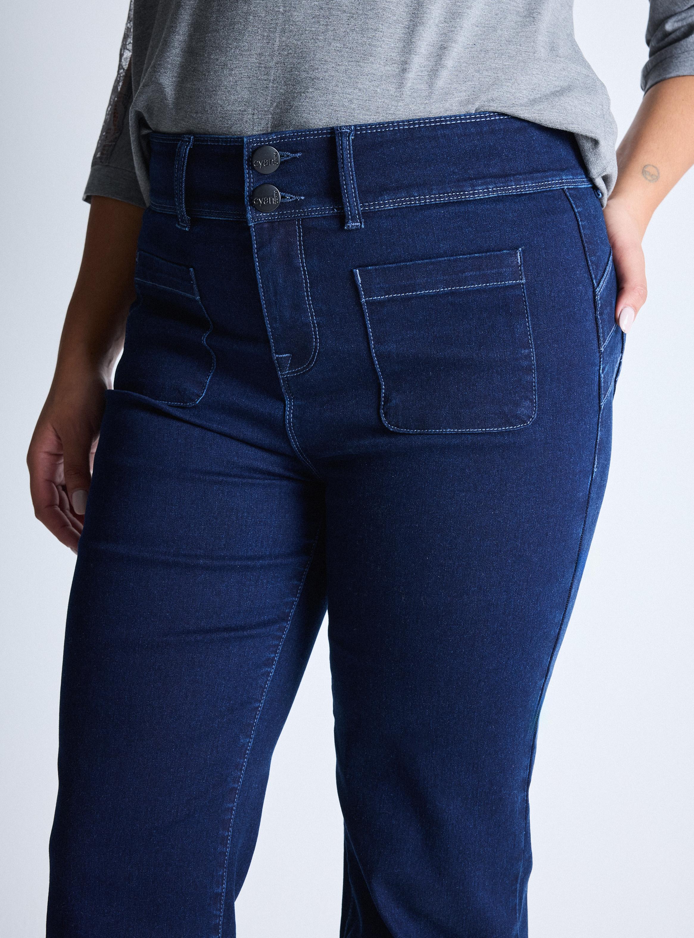 Jeans Bootcut Doble Botón Bolsillo Parche Curvy-2