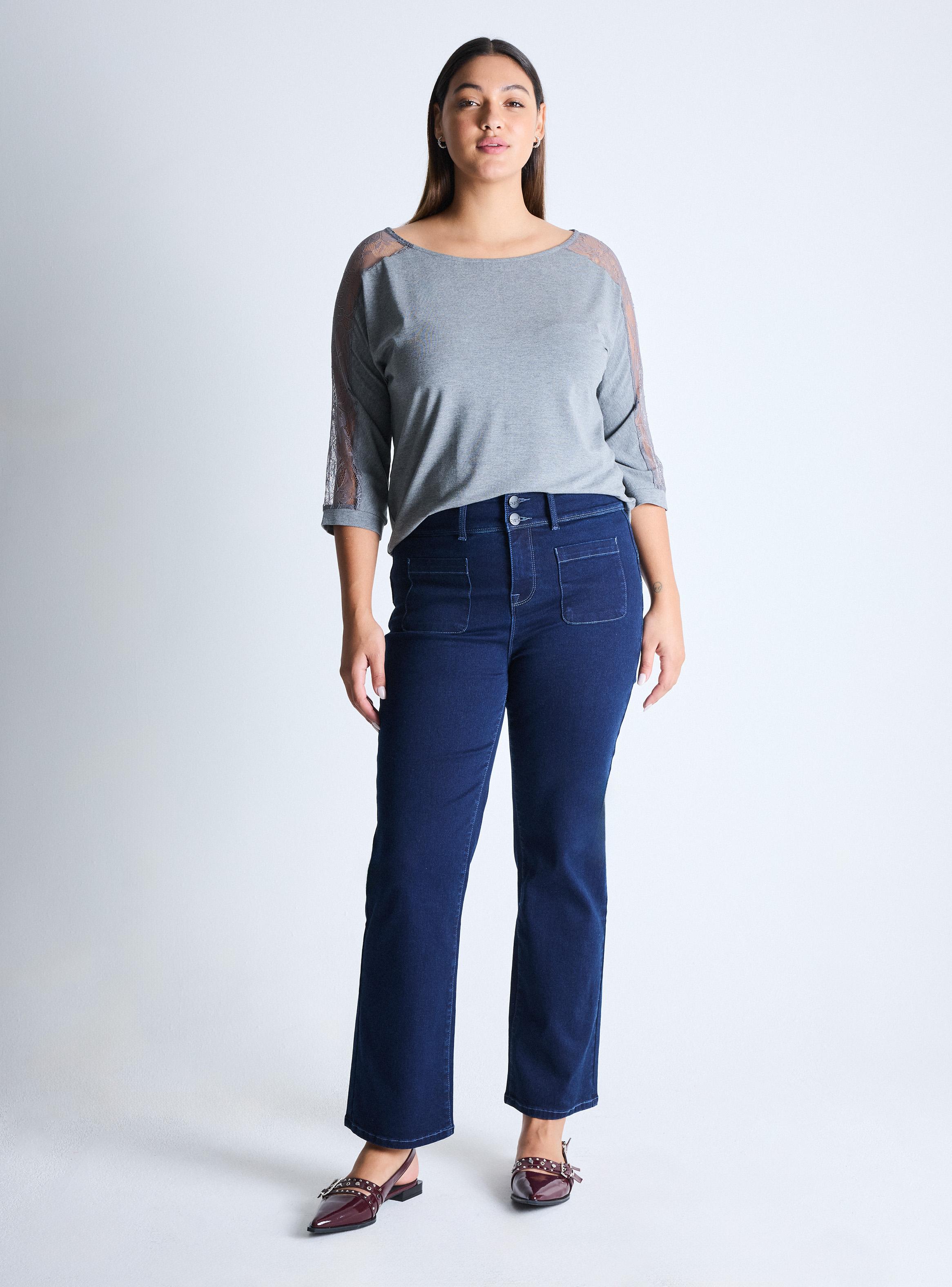 Jeans Bootcut Doble Botón Bolsillo Parche Curvy-4