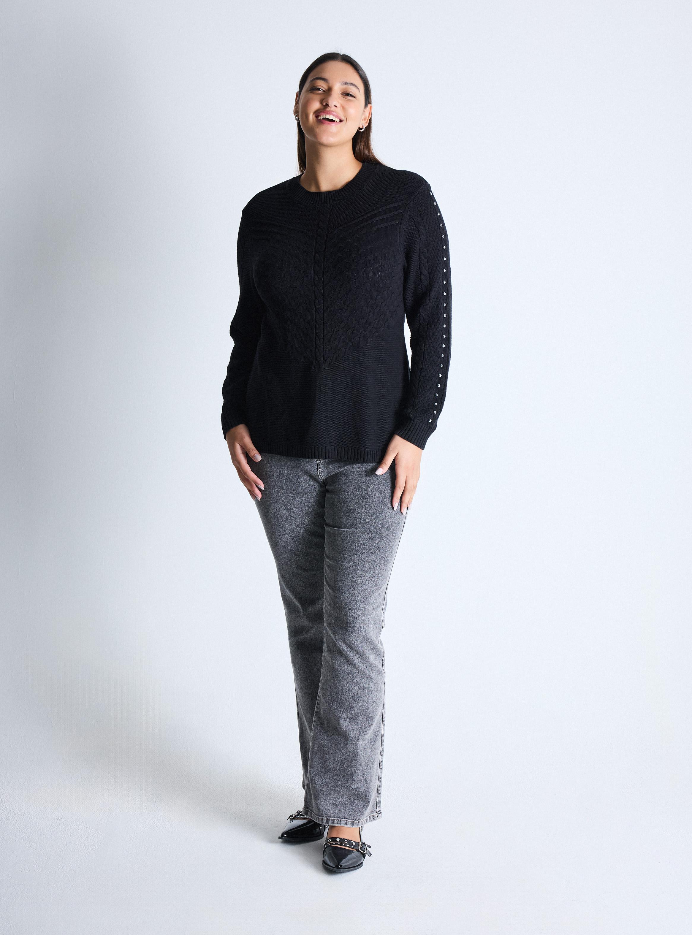 Sweater Trenzado Escote V Tachas Mangas Curvy-4