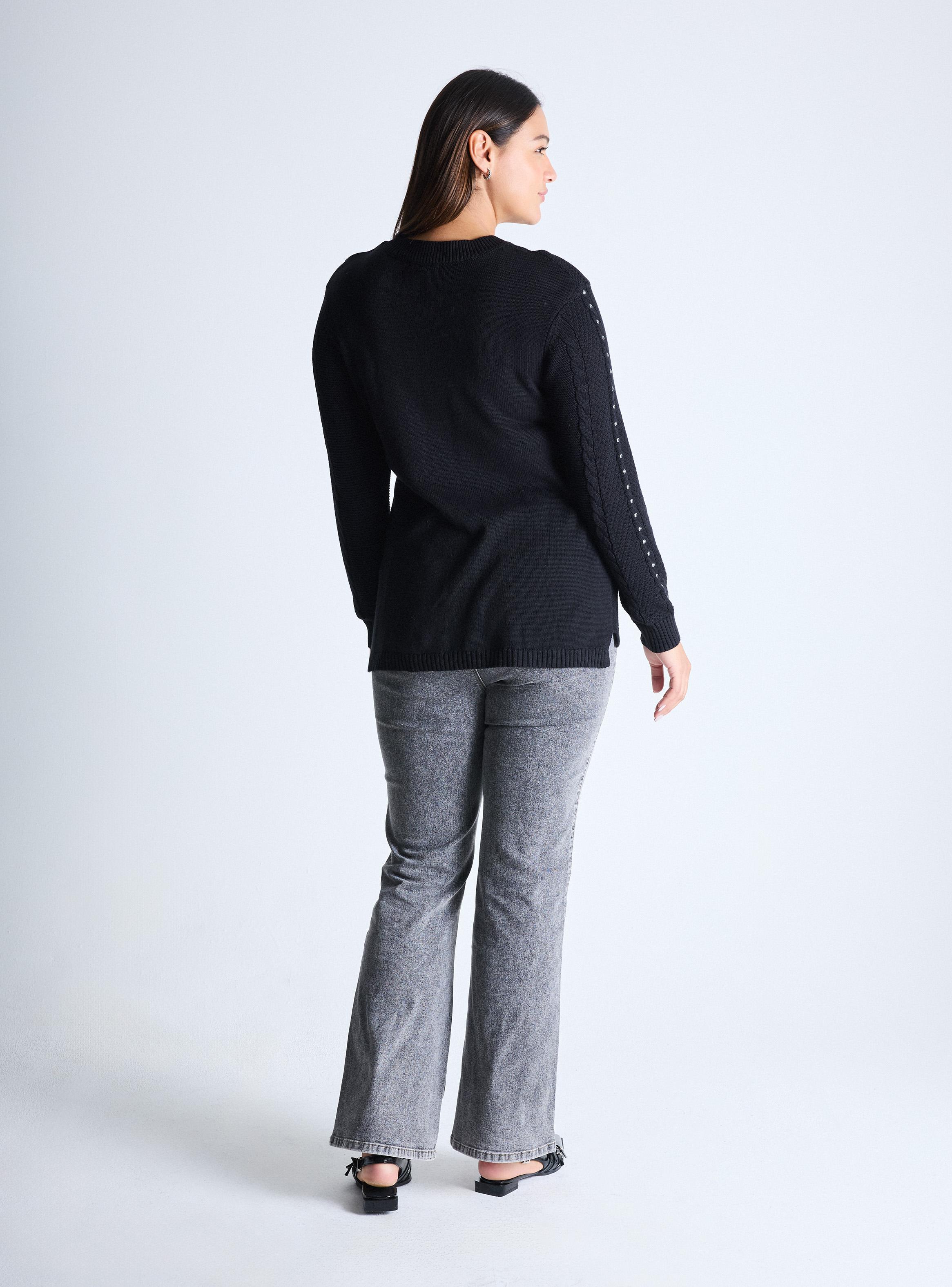 Sweater Trenzado Escote V Tachas Mangas Curvy-5