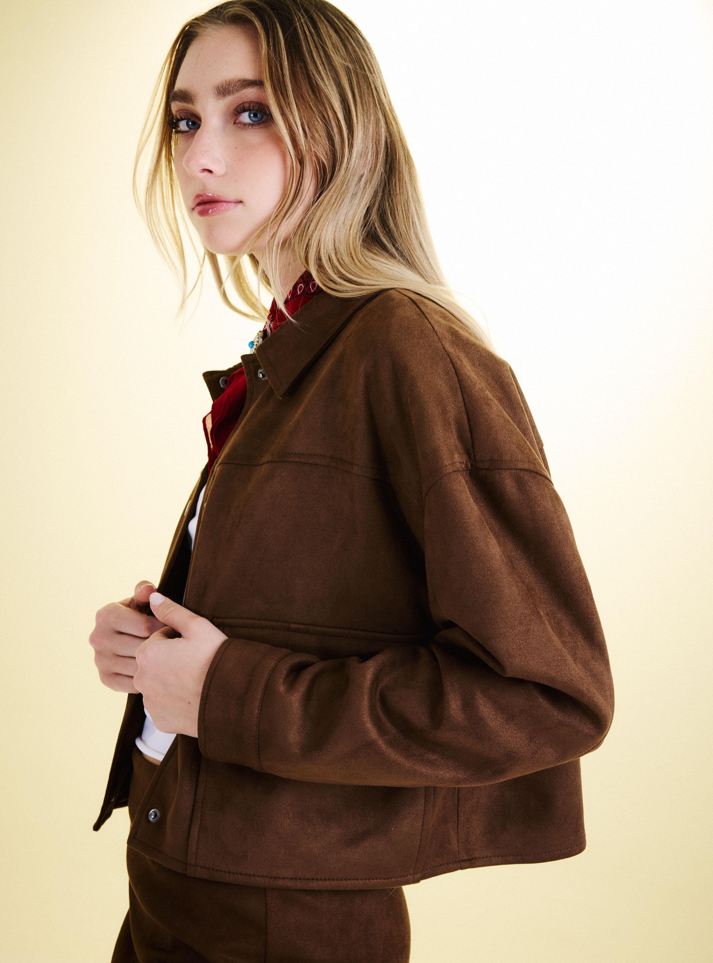Chaqueta con Bolsillo Parches Efecto Suede-2