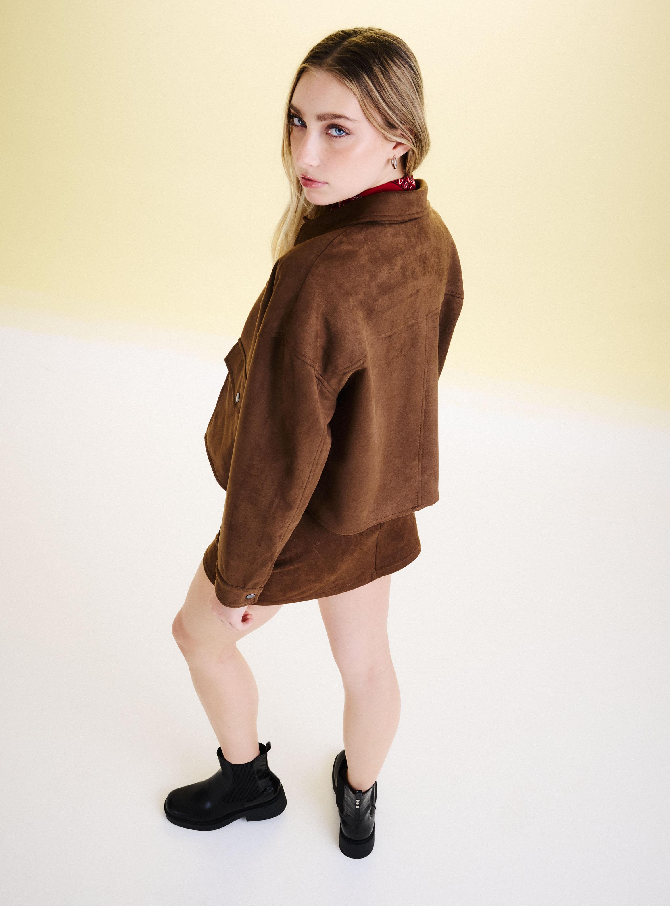 Chaqueta con Bolsillo Parches Efecto Suede-5