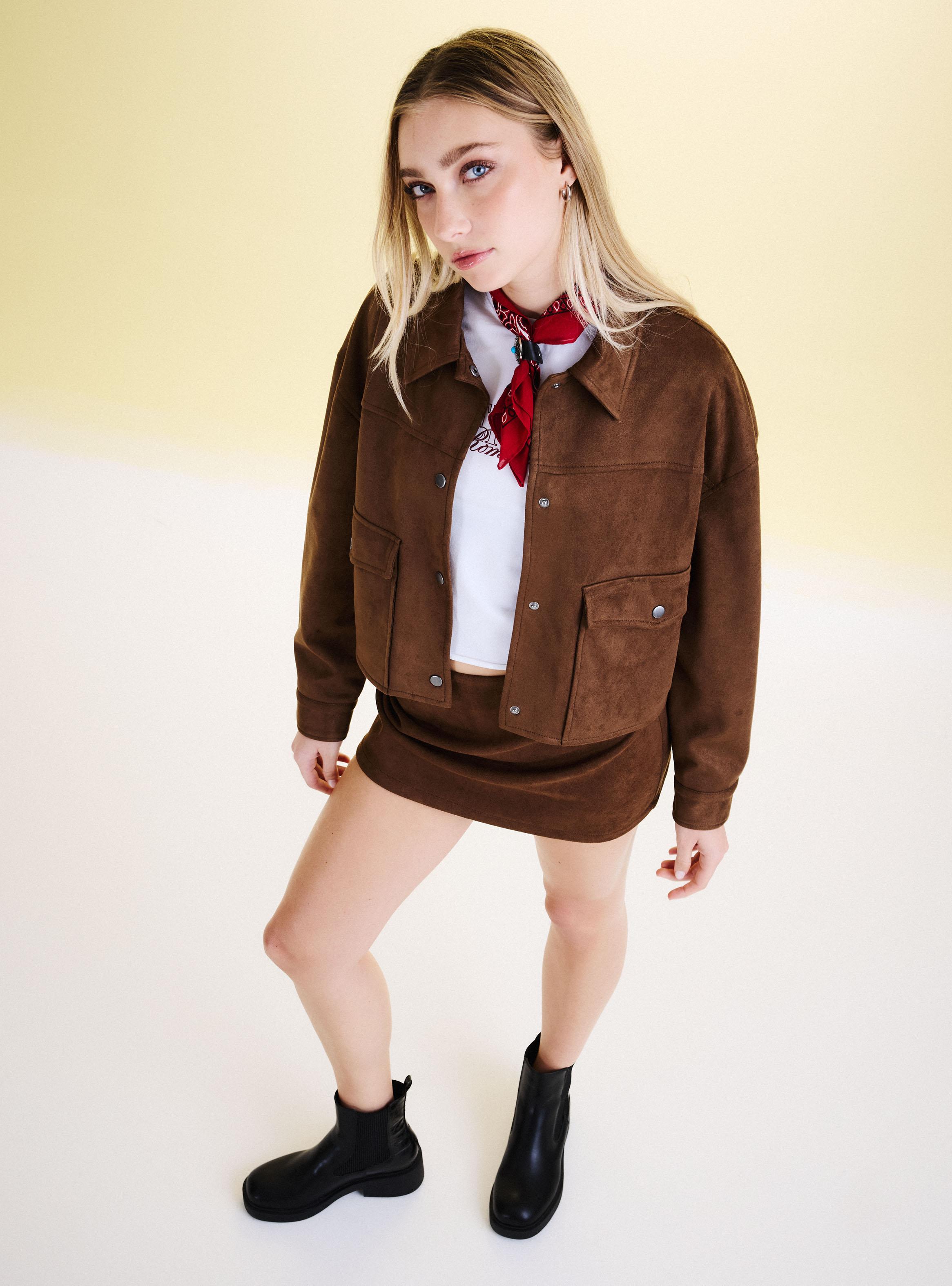 Chaqueta con Bolsillo Parches Efecto Suede-4