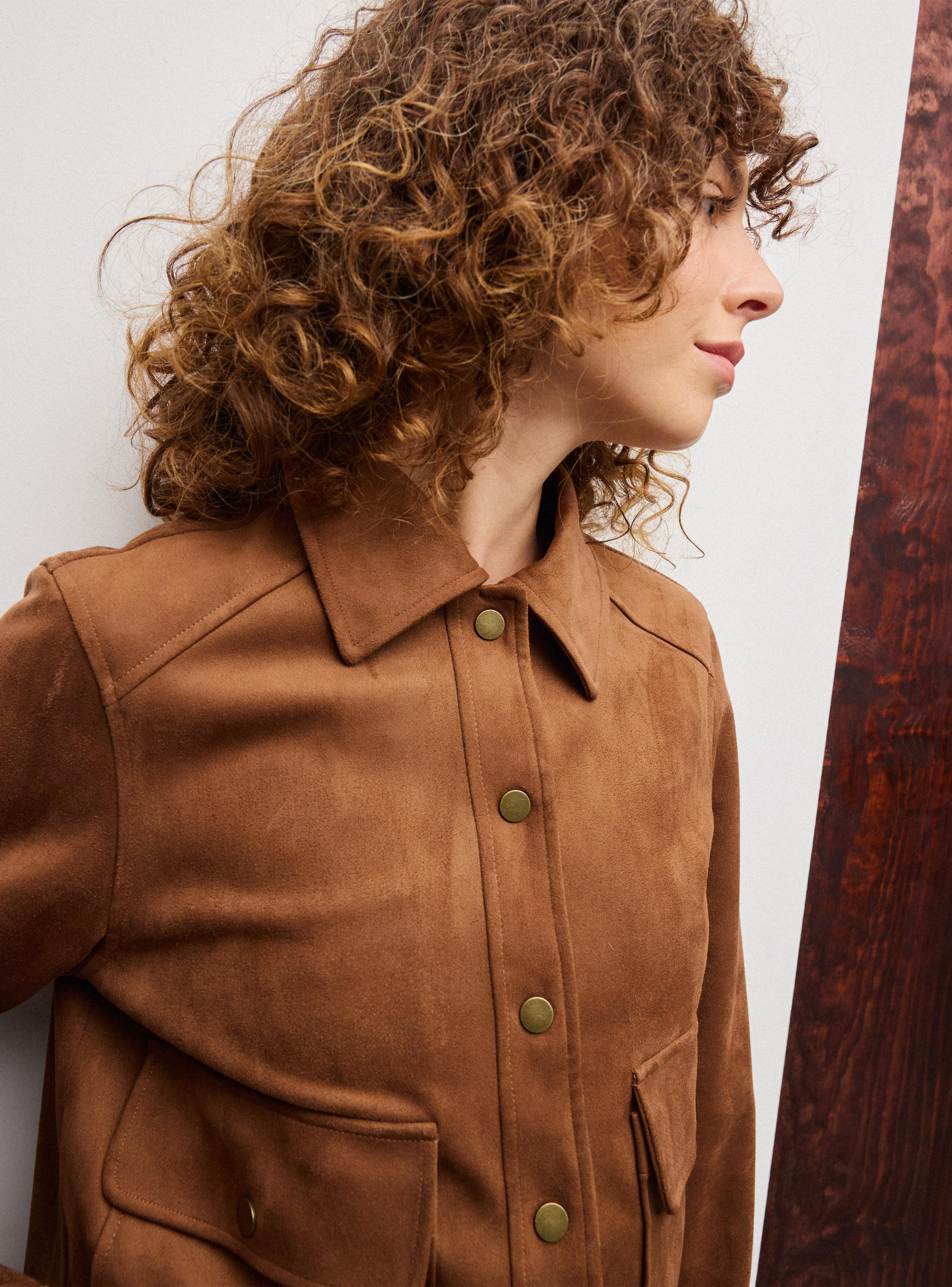 Chaqueta Efecto Gamuza con Flecos-2