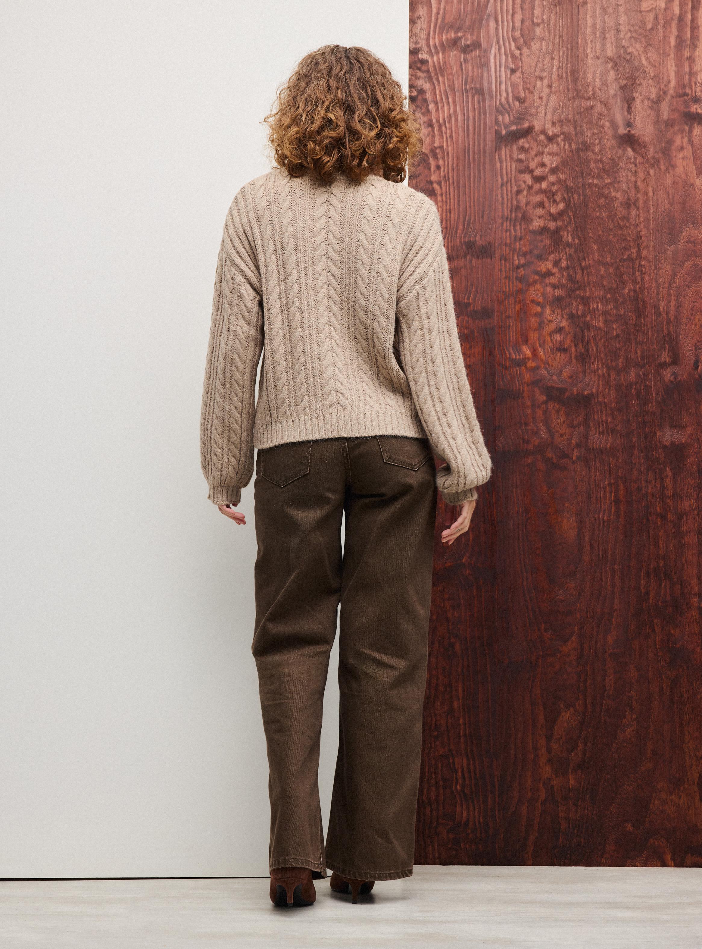 Sweater Trenzado Holgado Hombro Caído-5