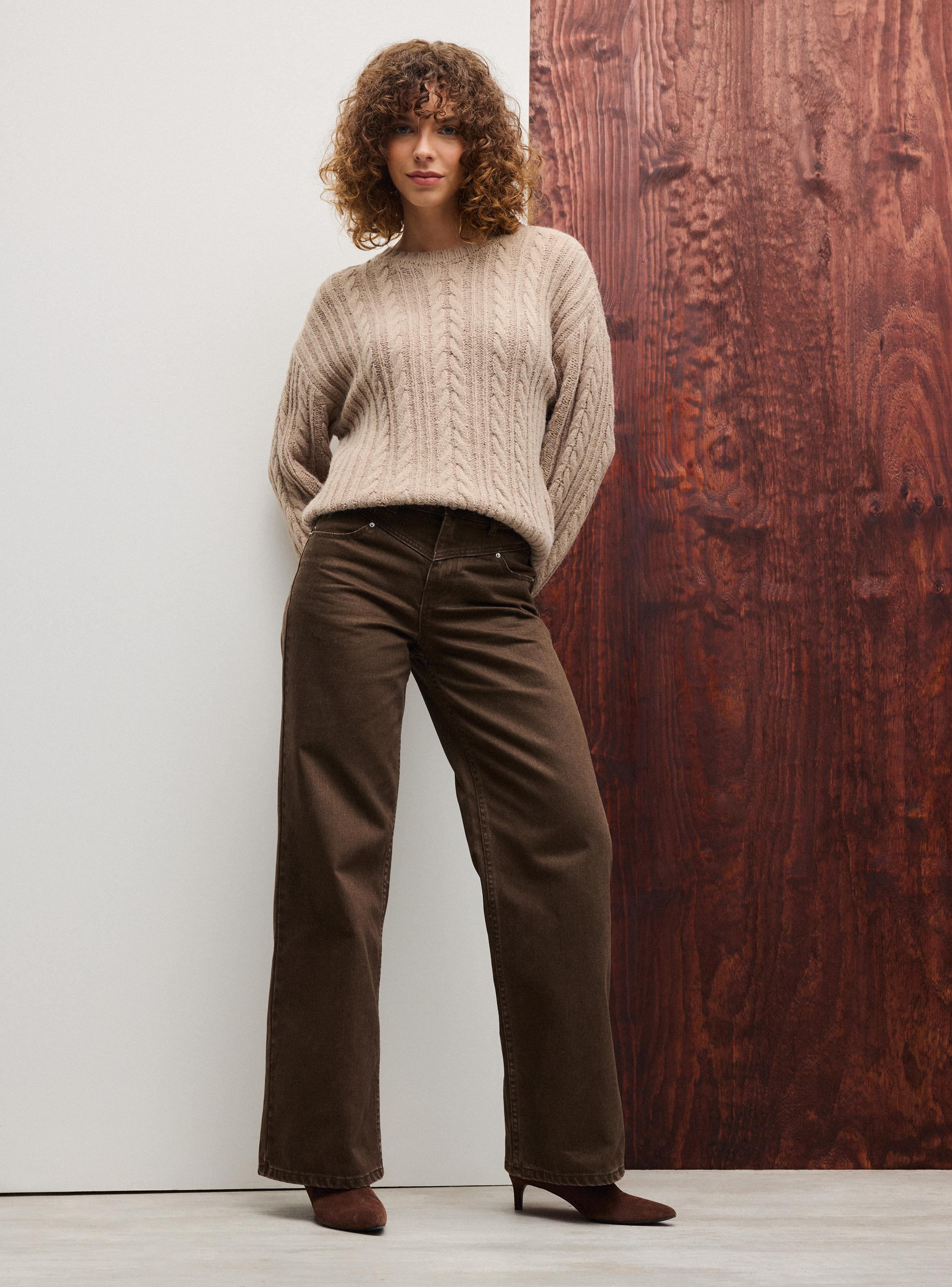 Sweater Trenzado Holgado Hombro Caído-4