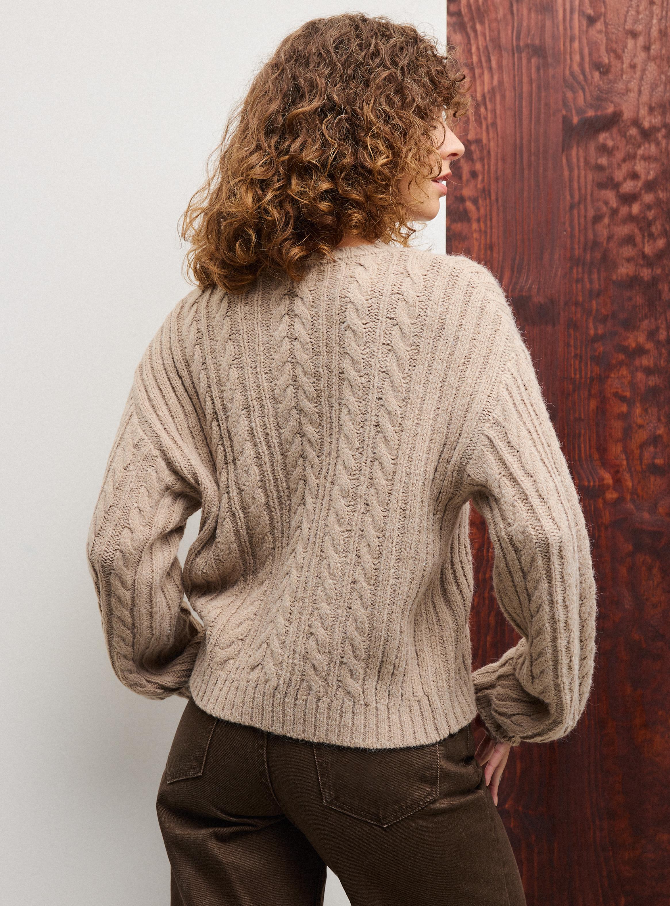 Sweater Trenzado Holgado Hombro Caído-1
