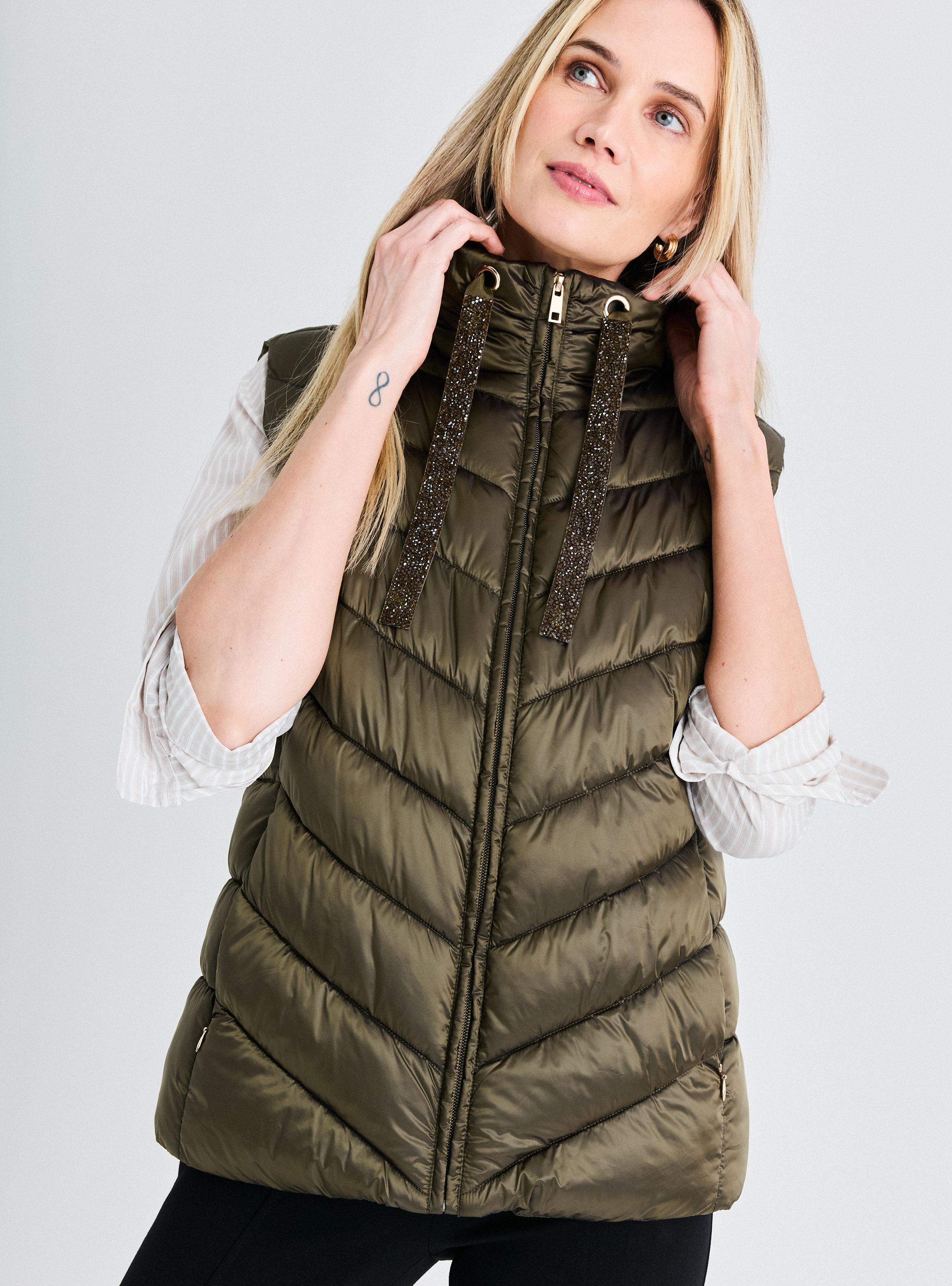 Parka sin Mangas Cordón Cuello con Piedras Decorativas-2