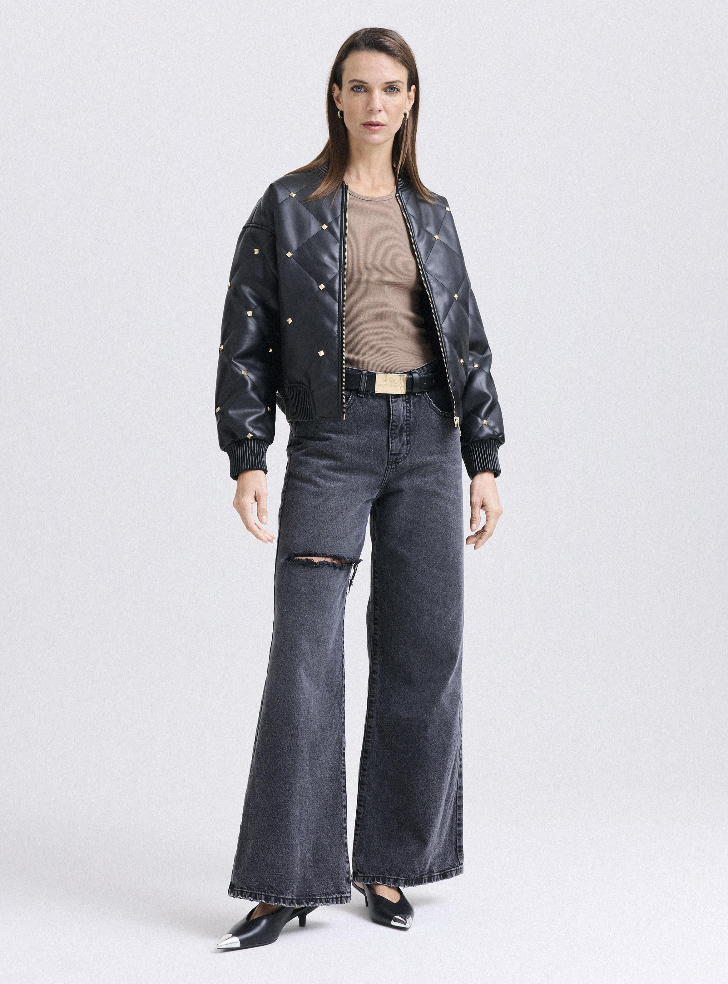 Chaqueta Bomber Quilt con Tachas-4