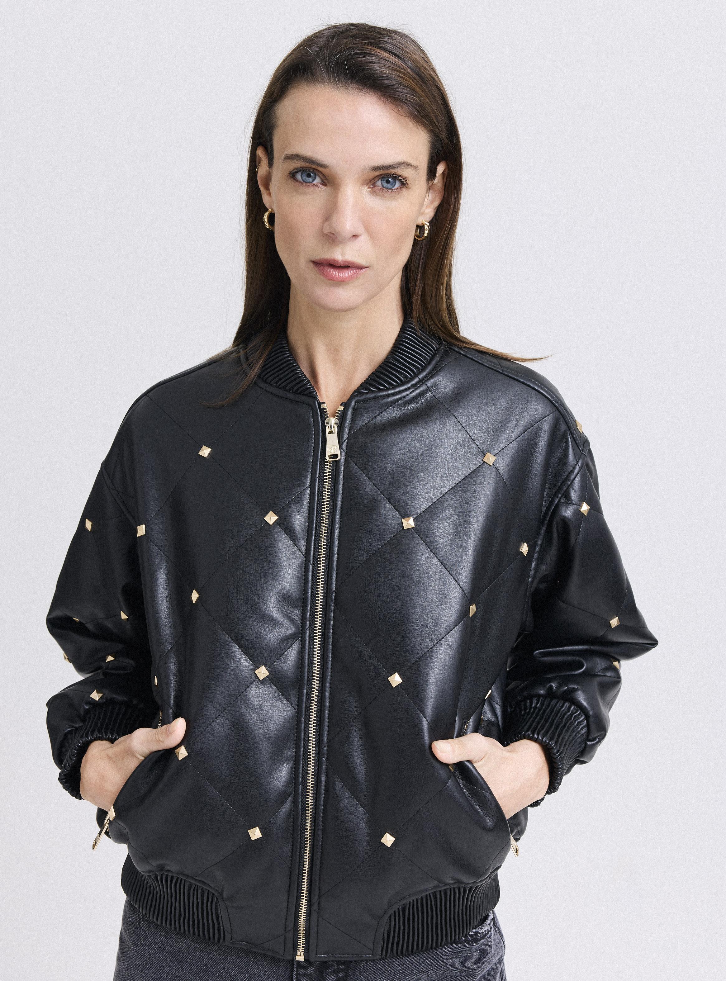 Chaqueta Bomber Quilt con Tachas-2