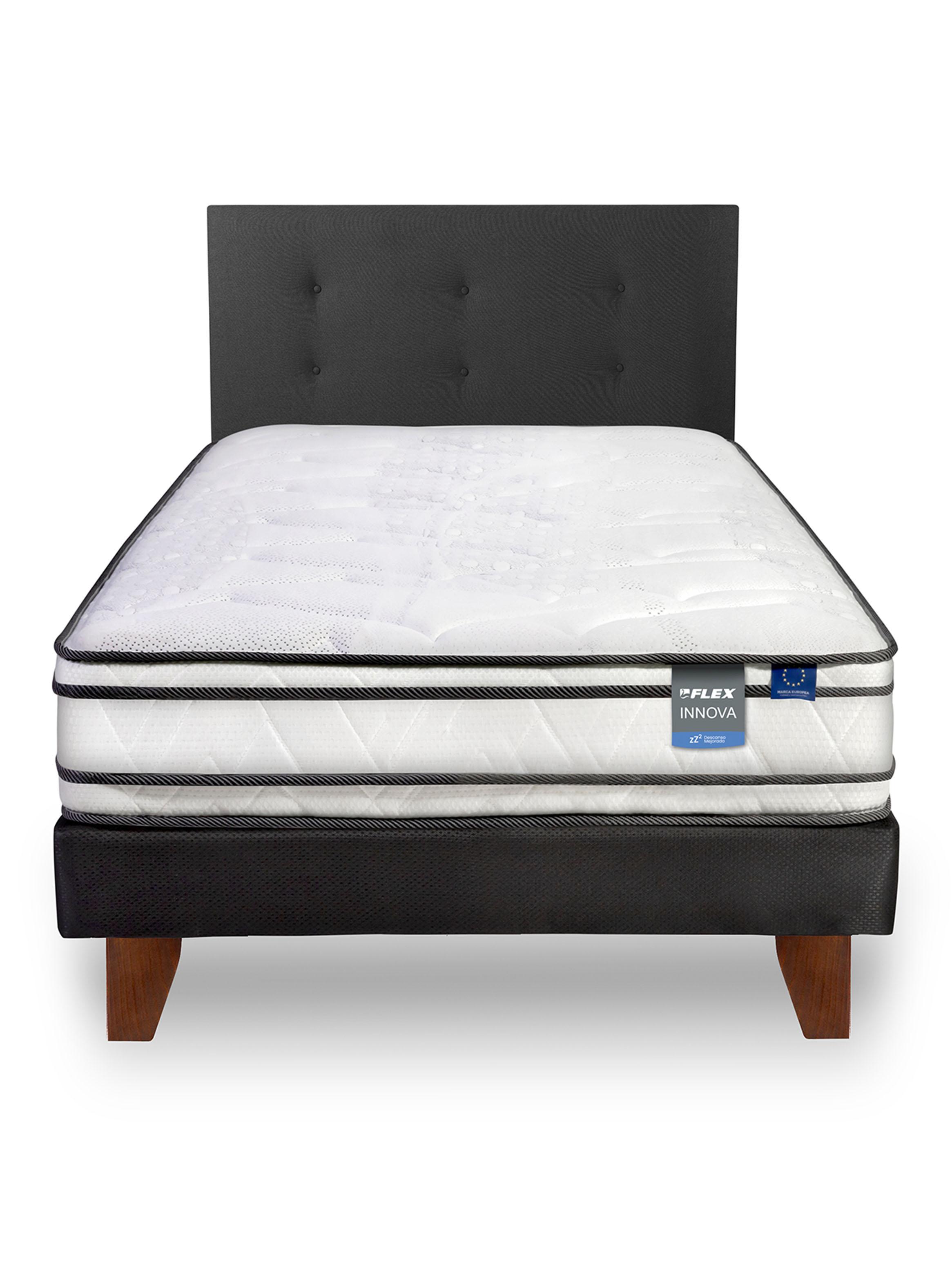 Cama Europea Innova 1.5 Plazas Box + Respaldo Royal Negro-2
