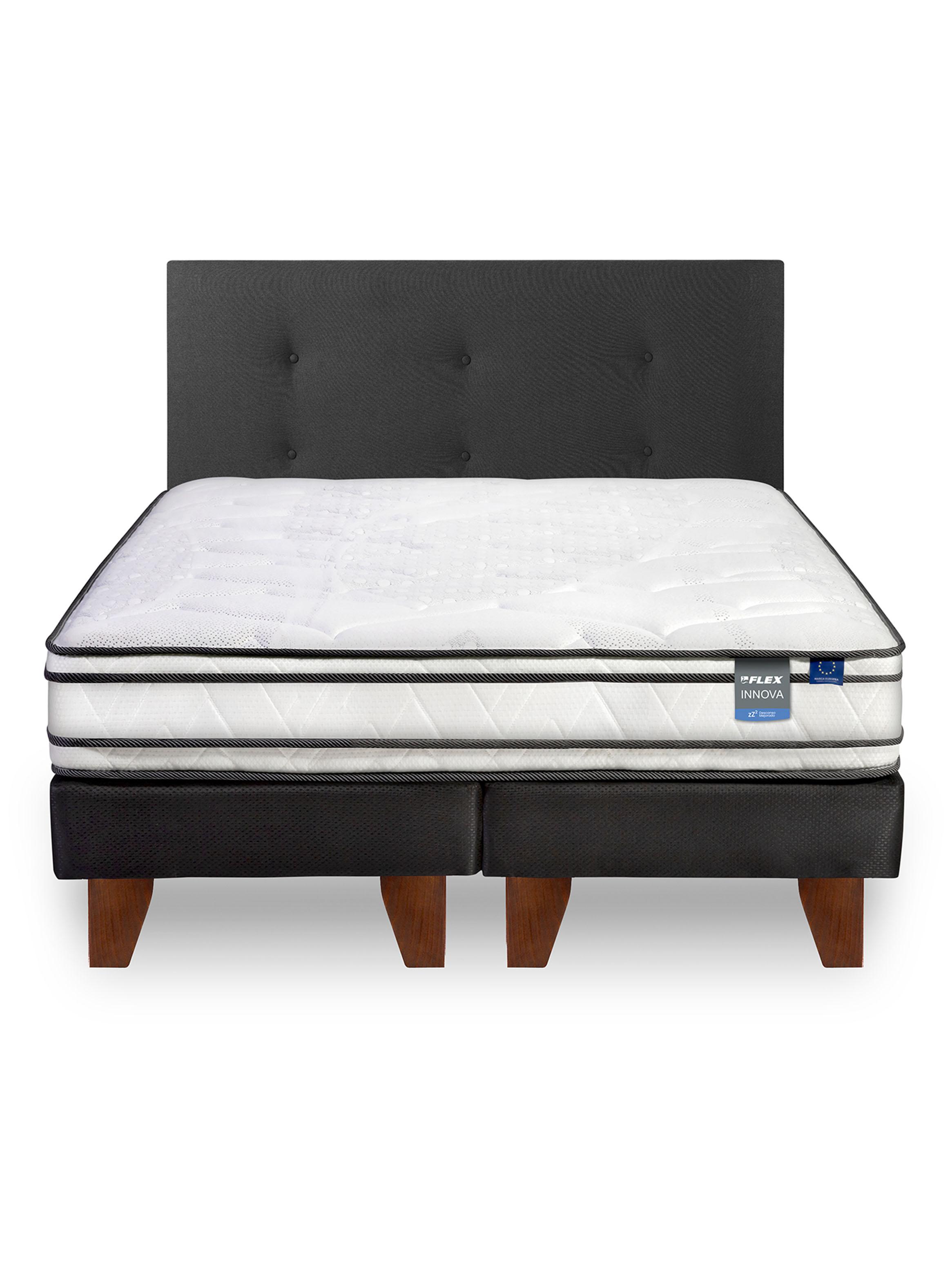 Cama Europea Innova 2 Plazas Box Base Dividida + Respaldo Royal Negro-2