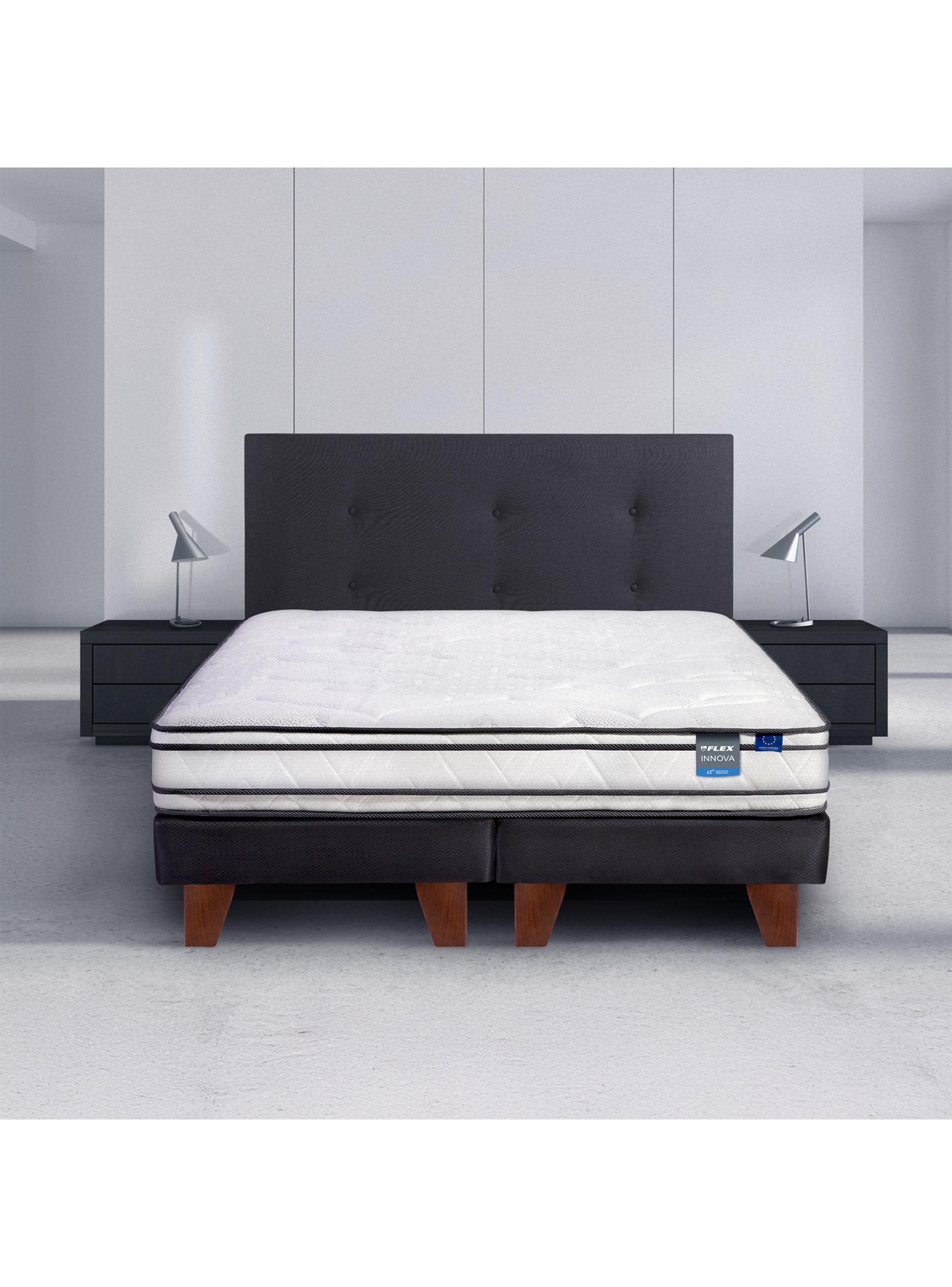 Cama Europea Innova 2 Plazas Box Base Dividida + Respaldo Royal Negro-5