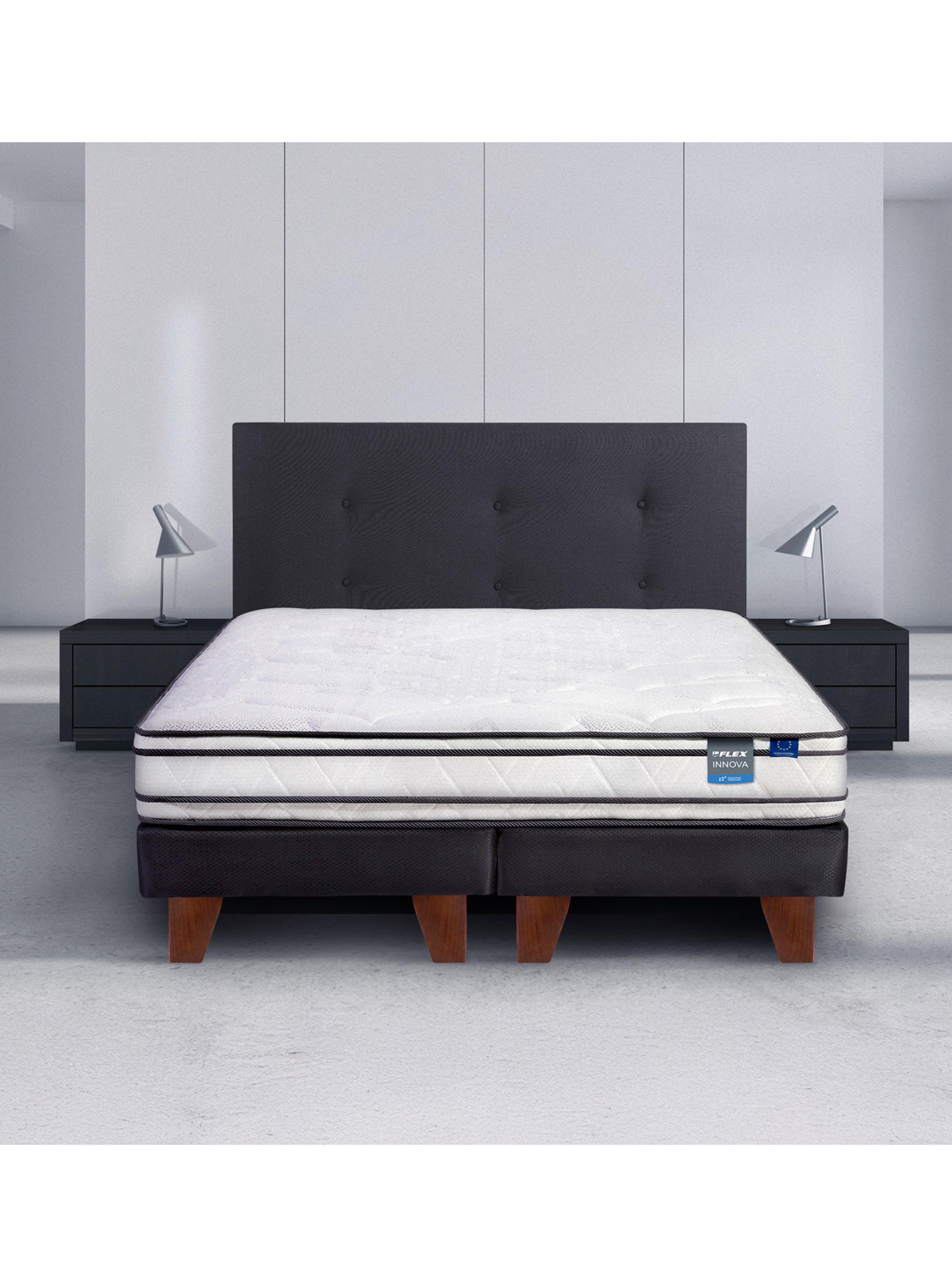 Cama Europea Innova 2 Plazas Box Base Dividida + Respaldo Royal Negro-5