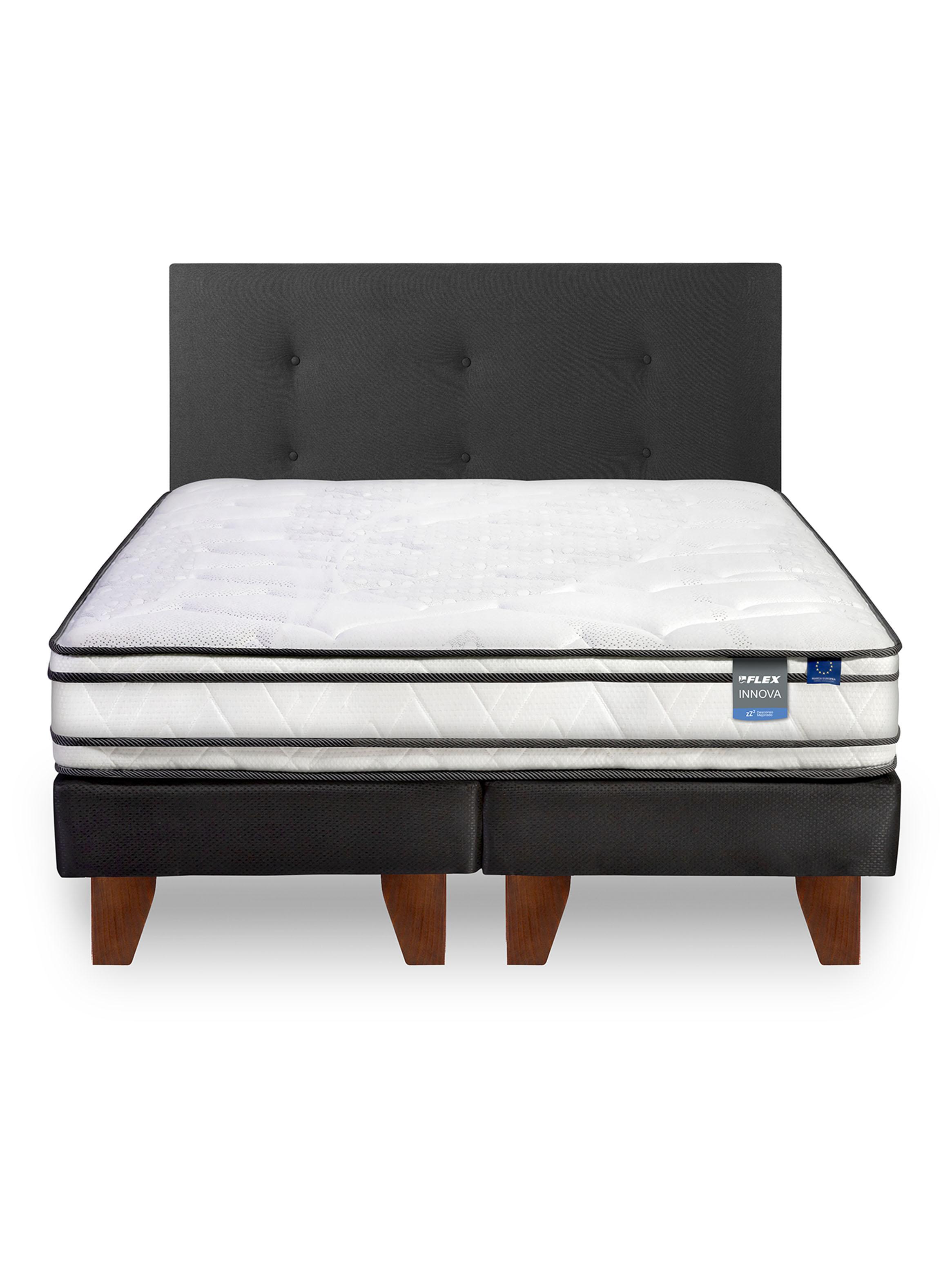 Cama Europea Innova 2 Plazas Box Base Dividida + Respaldo Royal Negro-2