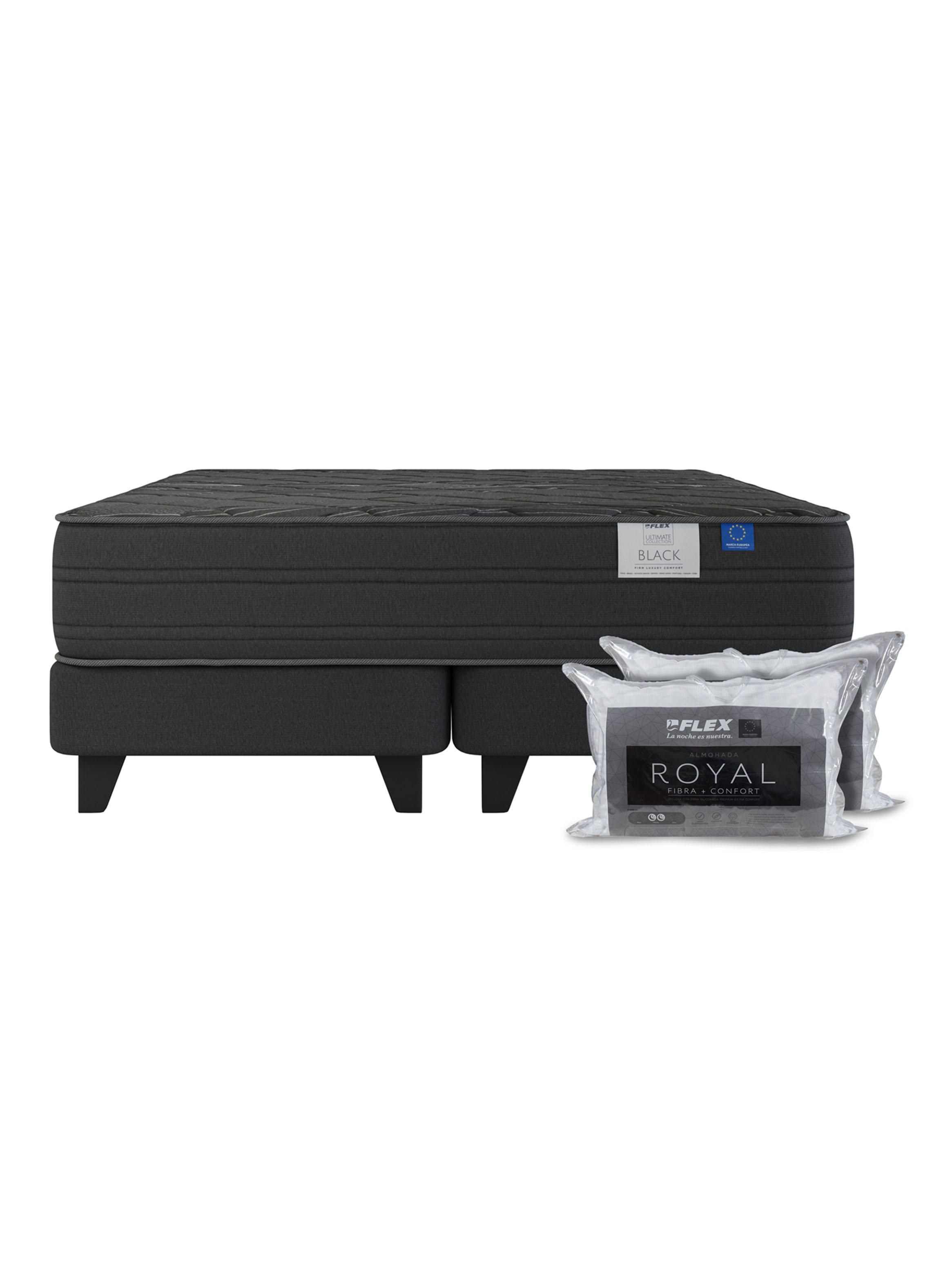 Cama Europea King Black Base Dividida + Almohadas-2