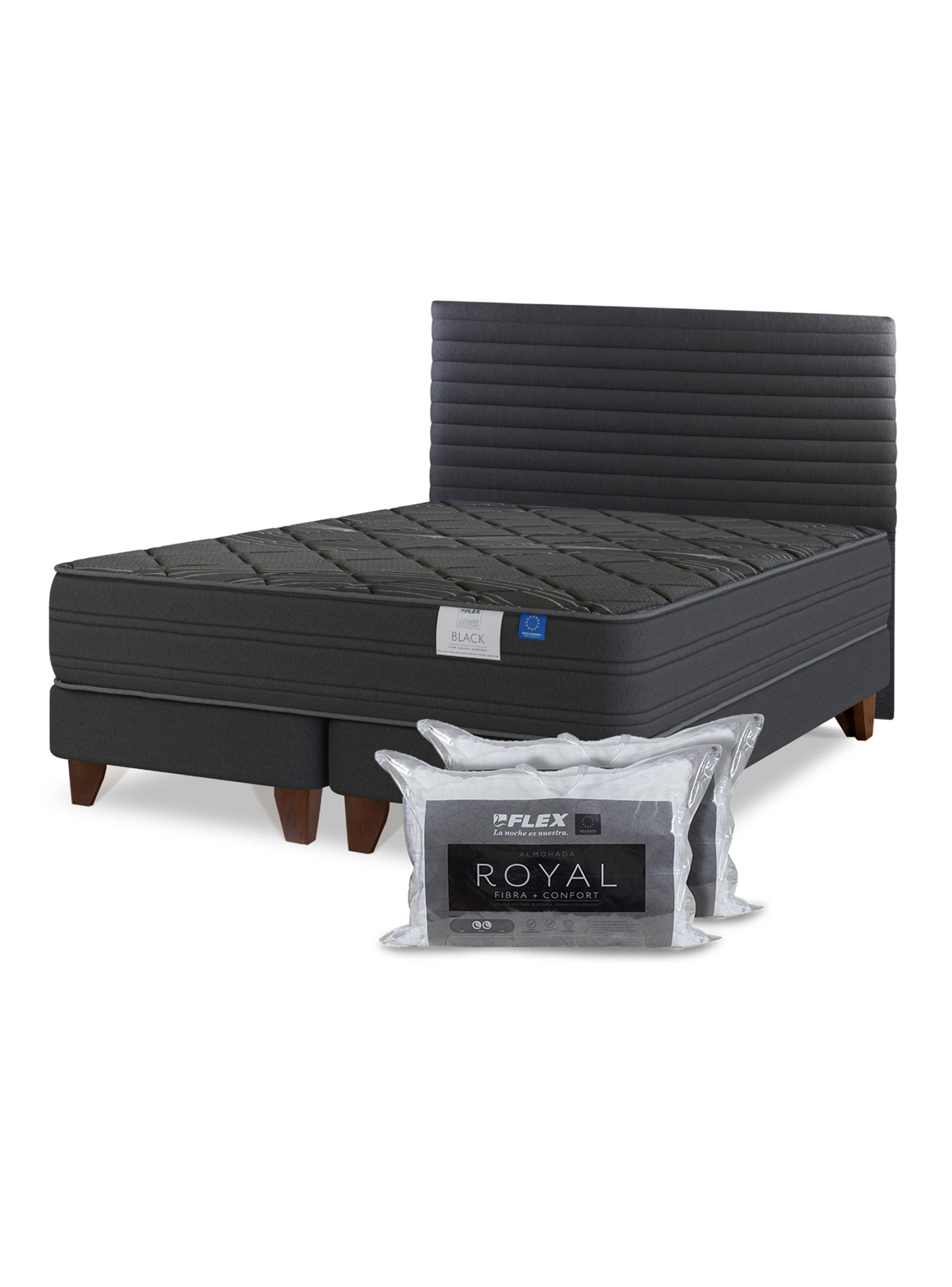 Cama Europea 2 Plazas Black Base Dividida Respaldo + Almohadas-0