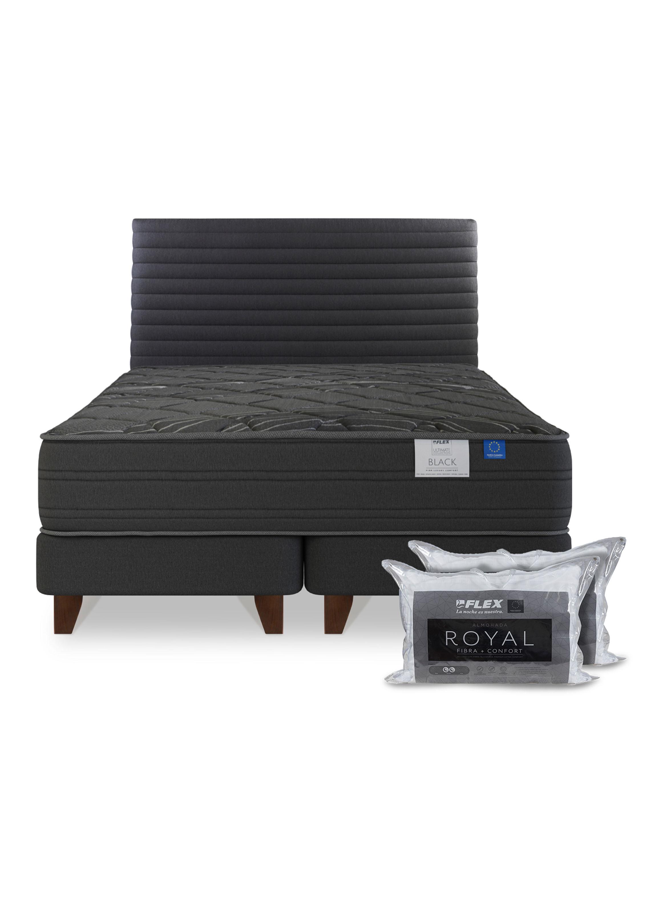 Cama Europea 2 Plazas Black Base Dividida Respaldo + Almohadas-2