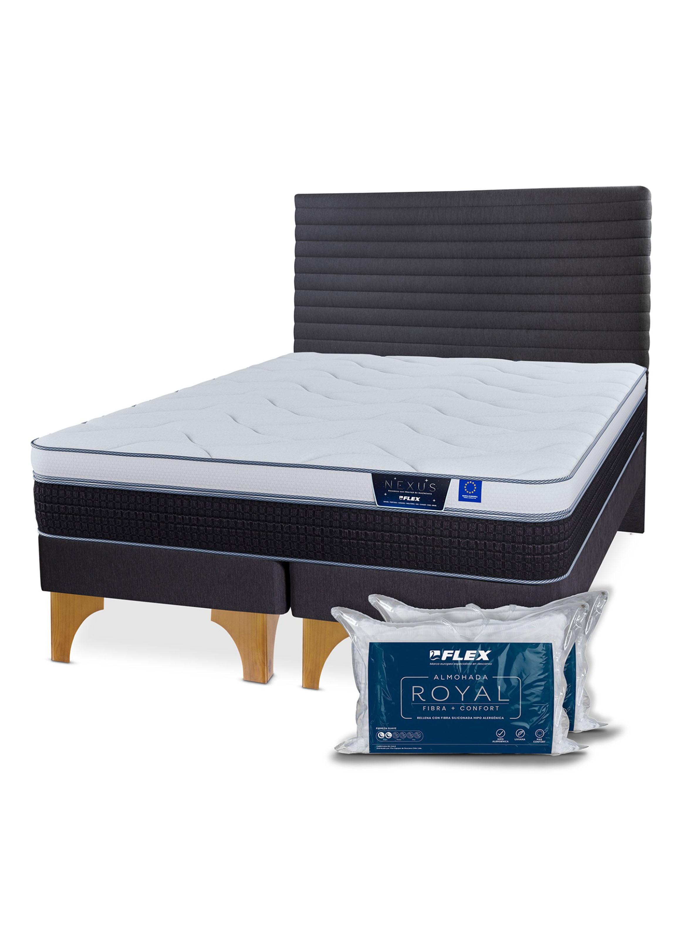 Cama Europea Nexus 2 Plazas Box Base Dividida + Respaldo Modern + 2 Almohadas Royal-0