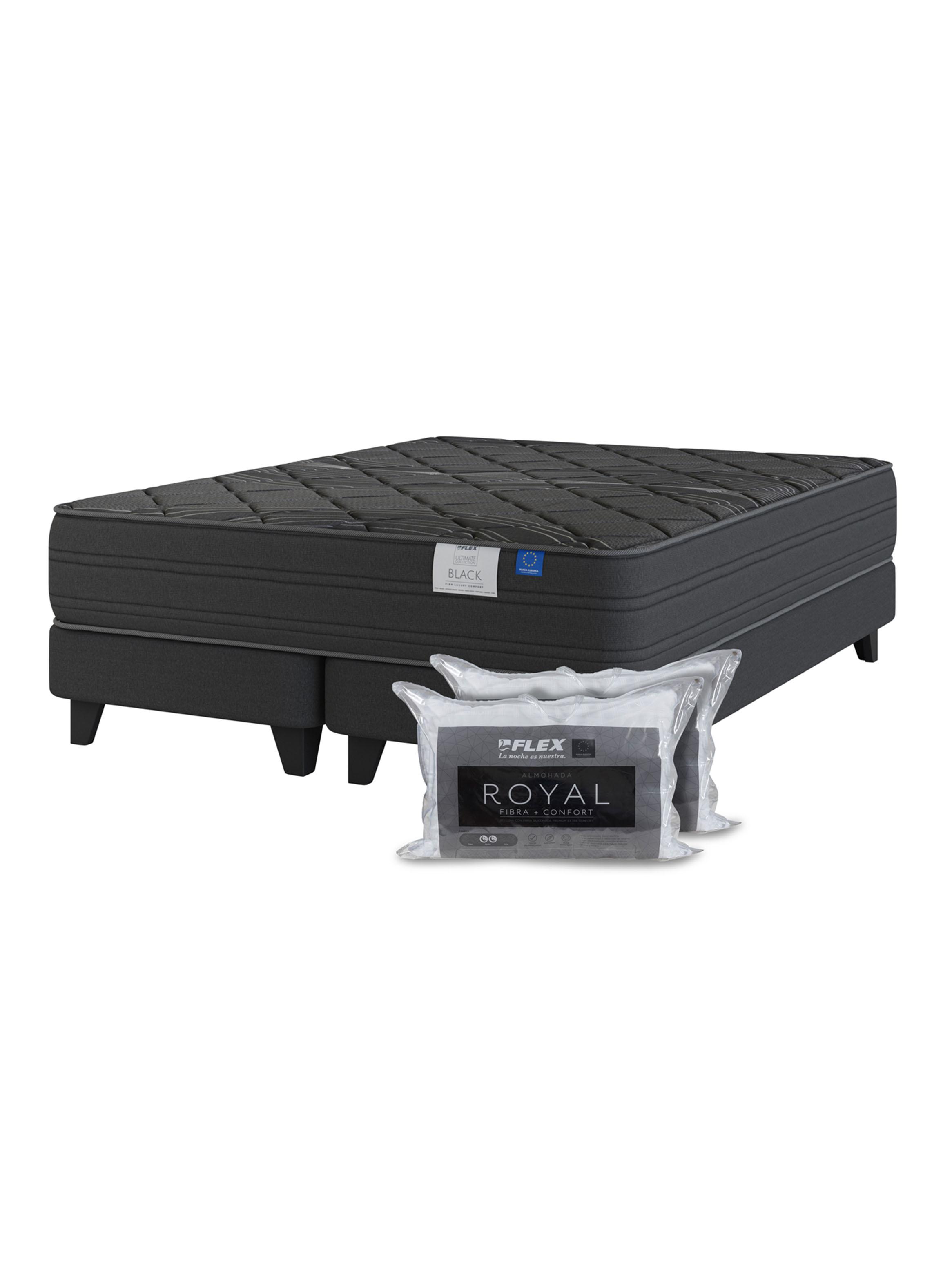 Cama Europea 2 Plazas Black Base Dividida Almohadas-0