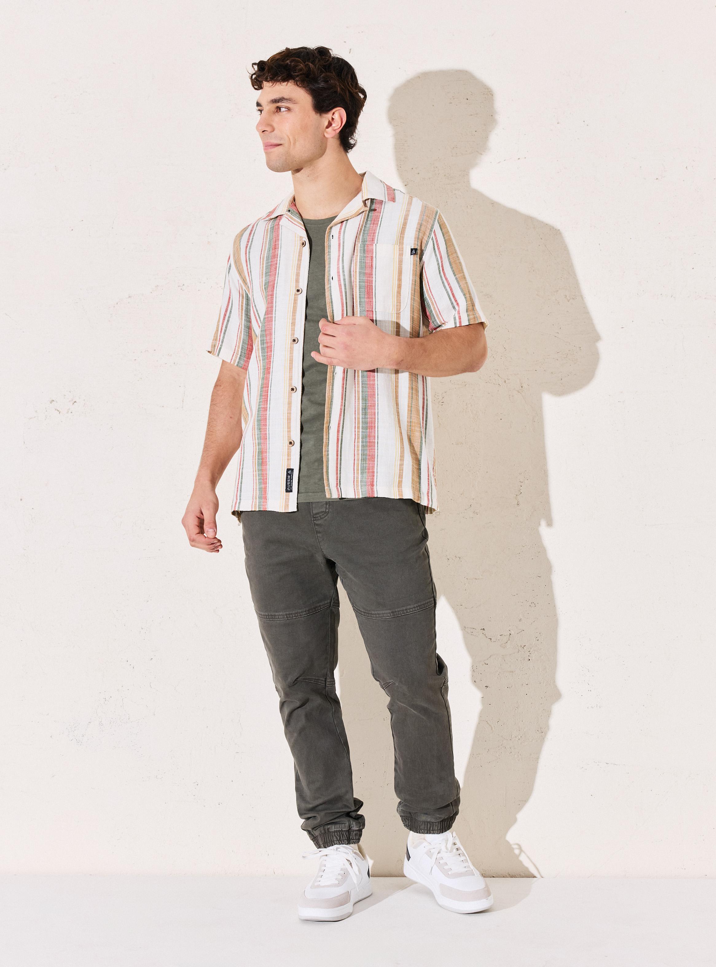 Camisa Tejida Rayada y manga corta-4