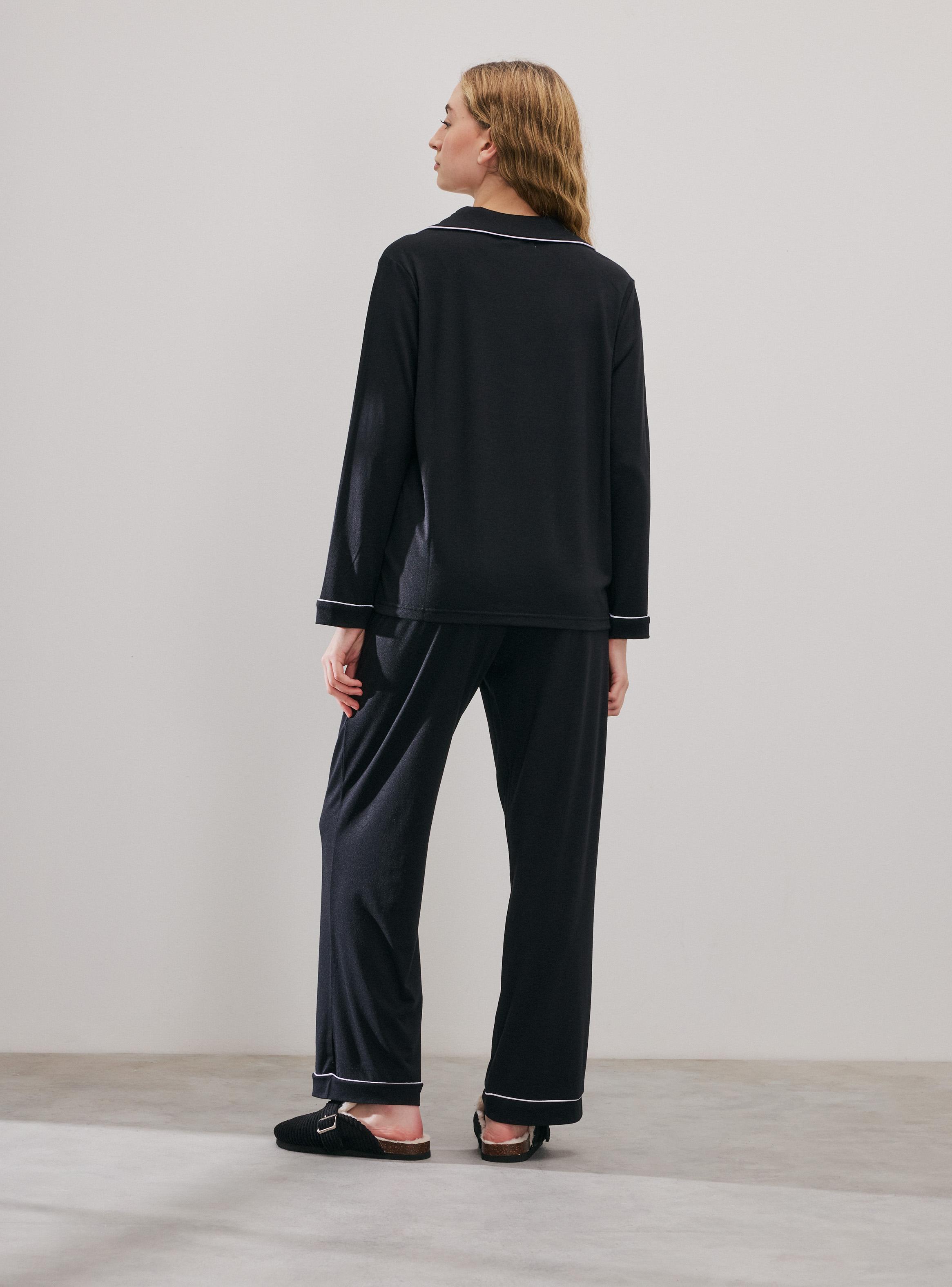 Pijama Camisero Piping en Contraste-5