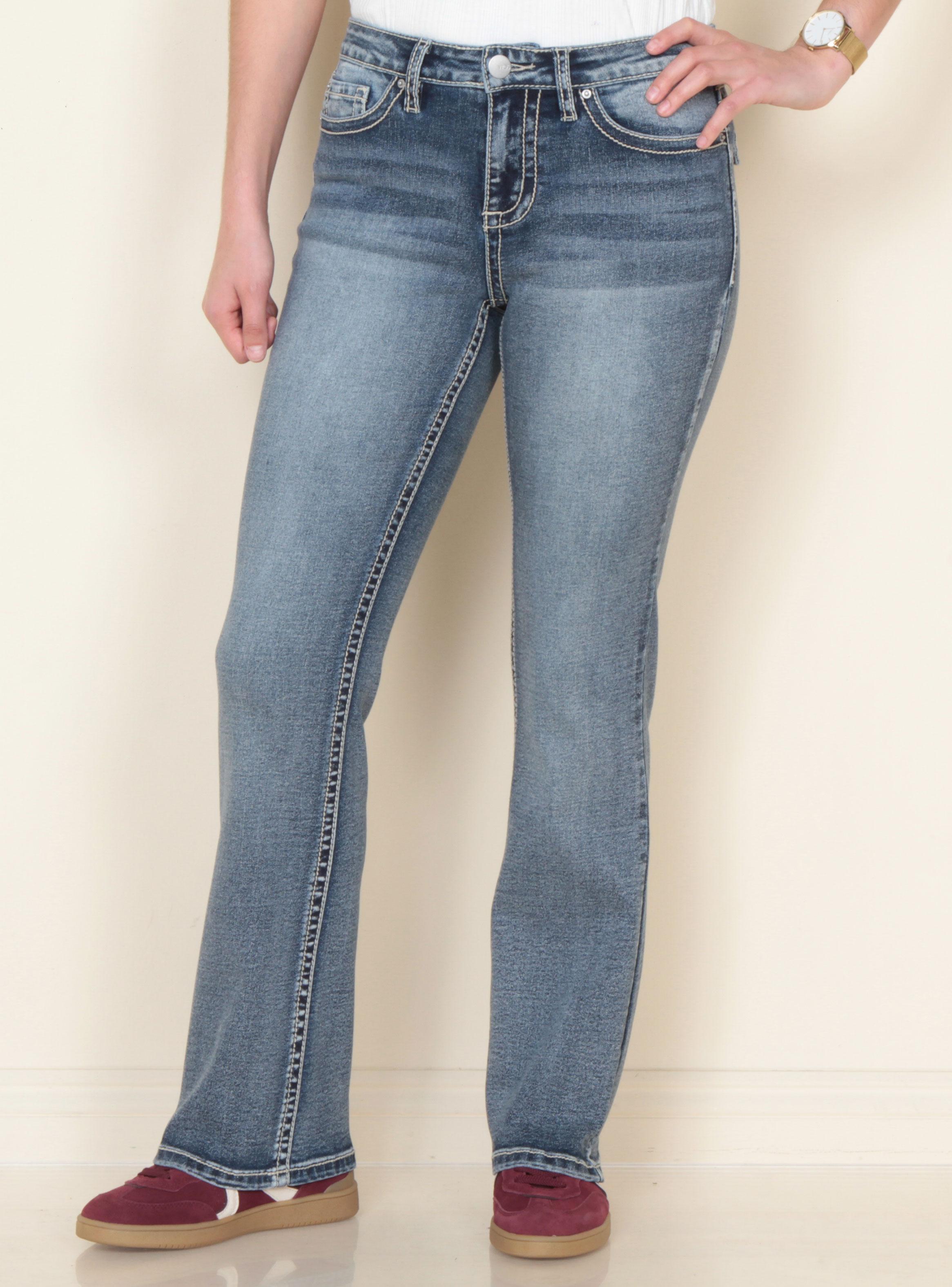 Jeans Recto Tiro Medio Pretina Básica Bolsillos Traseros-0