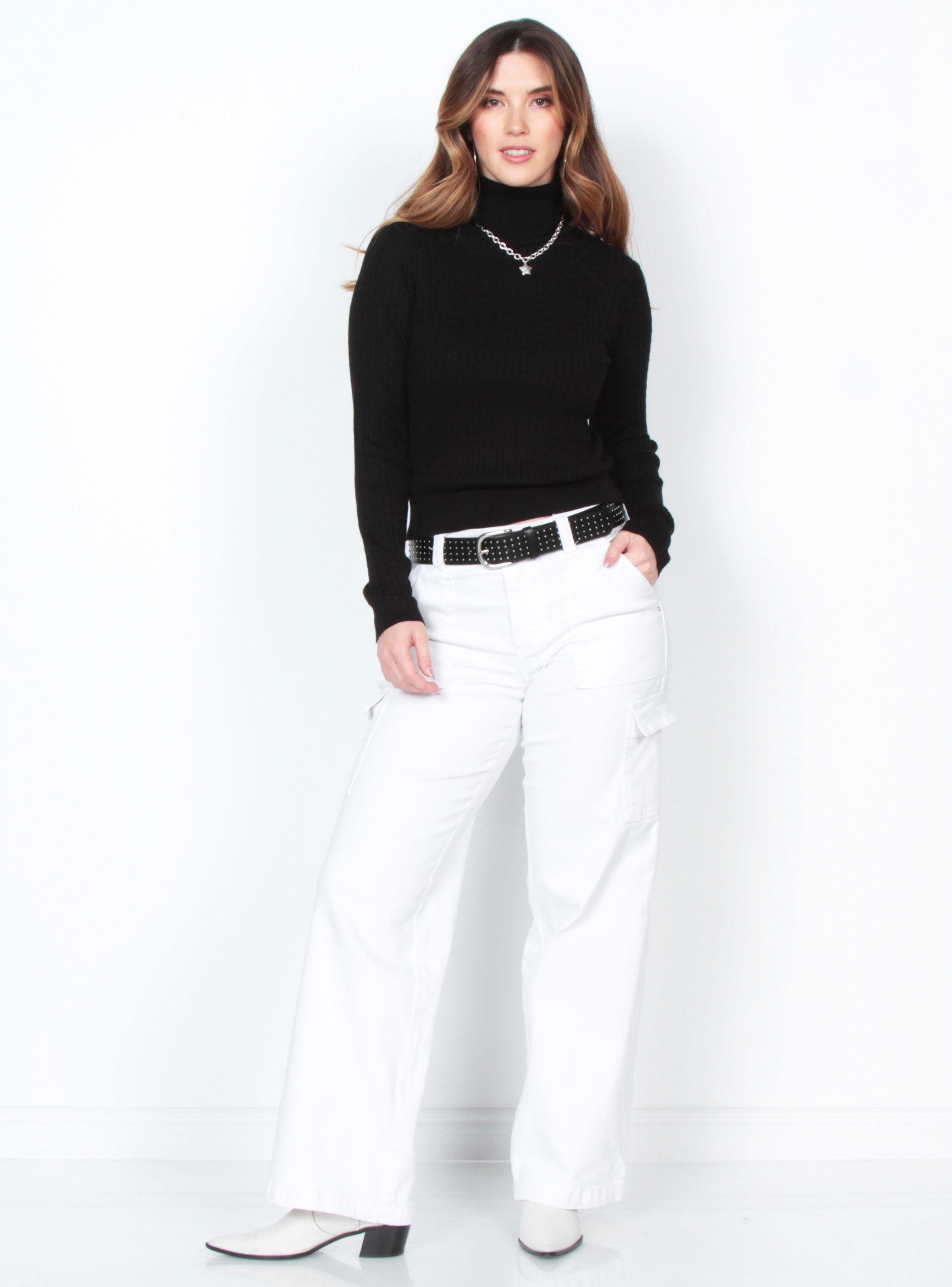 Sweater Manga Larga Trenzado con Cuello Alto-3