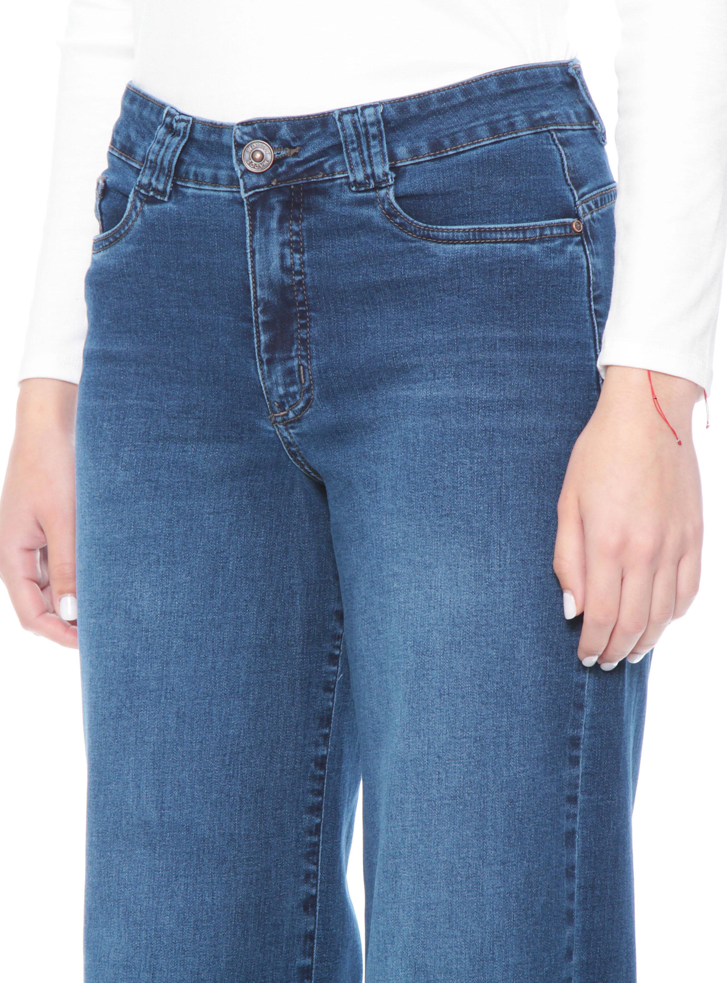 Jeans Wide Leg Tiro Alto con Pretina Básica de Botón-2