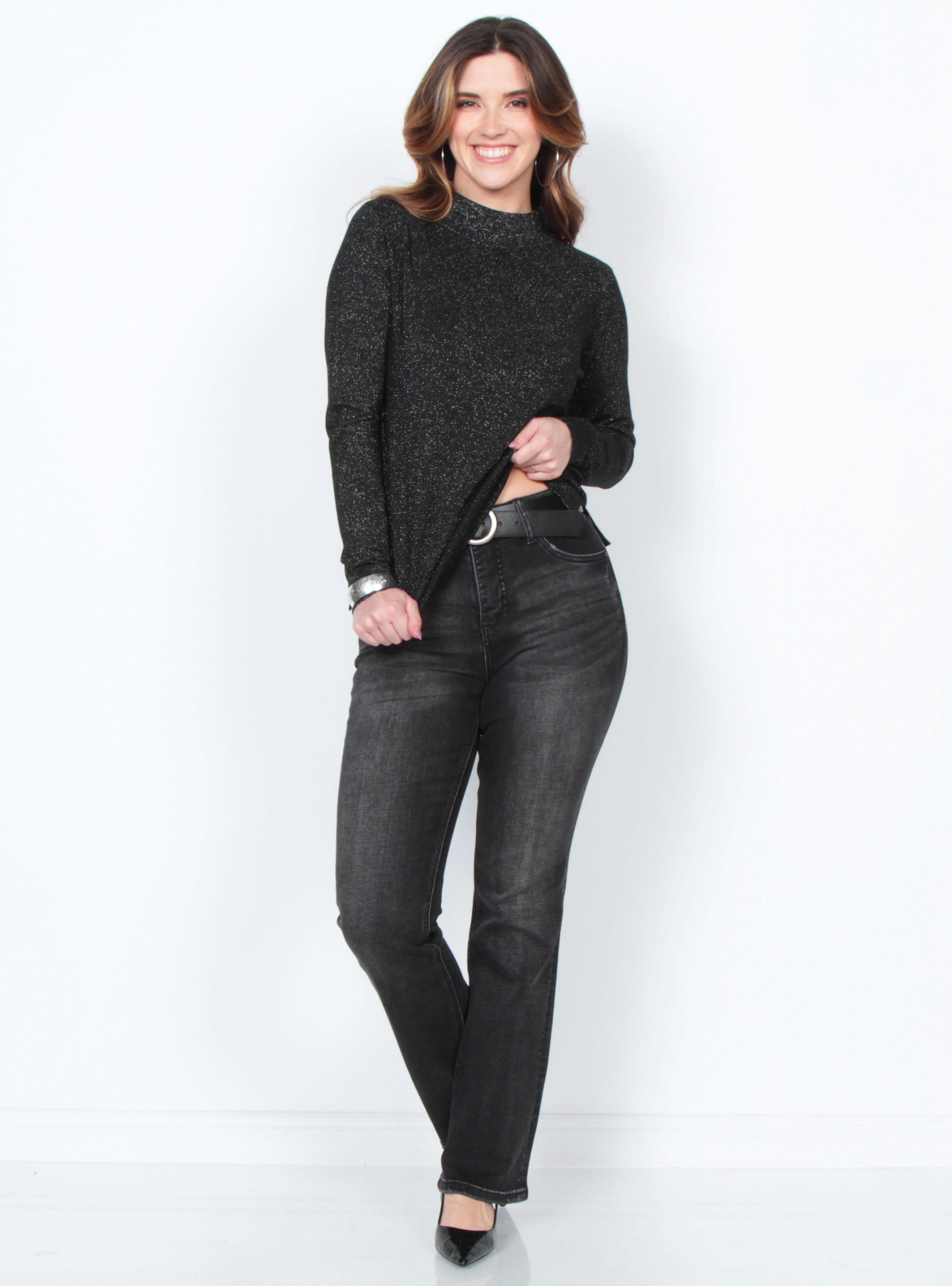 Sweater Lurex Manga Larga con Cuello Alto-3