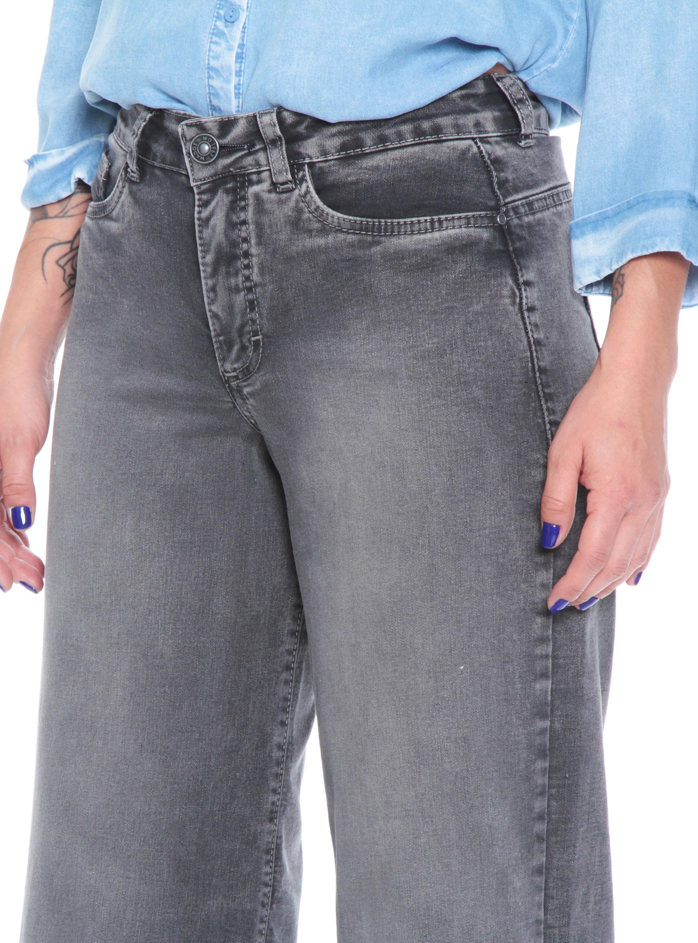 Jeans Wide Leg Tiro Alto Pretina Liso-2