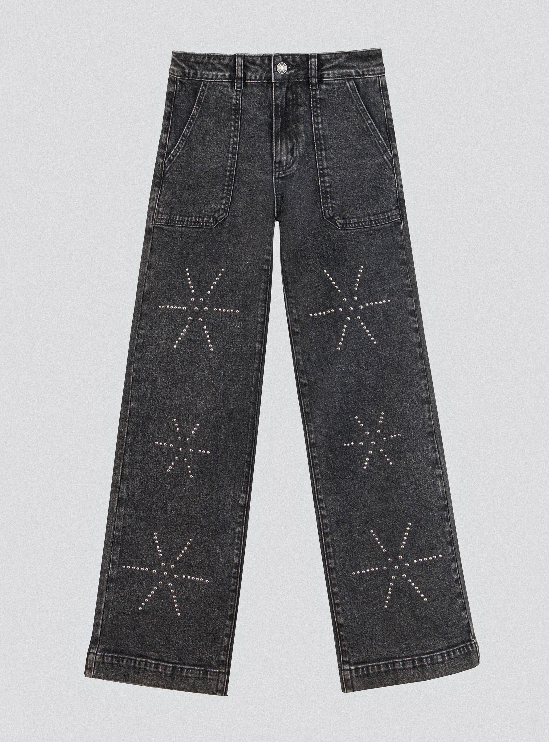 Jeans Pants Flores Tachas-4