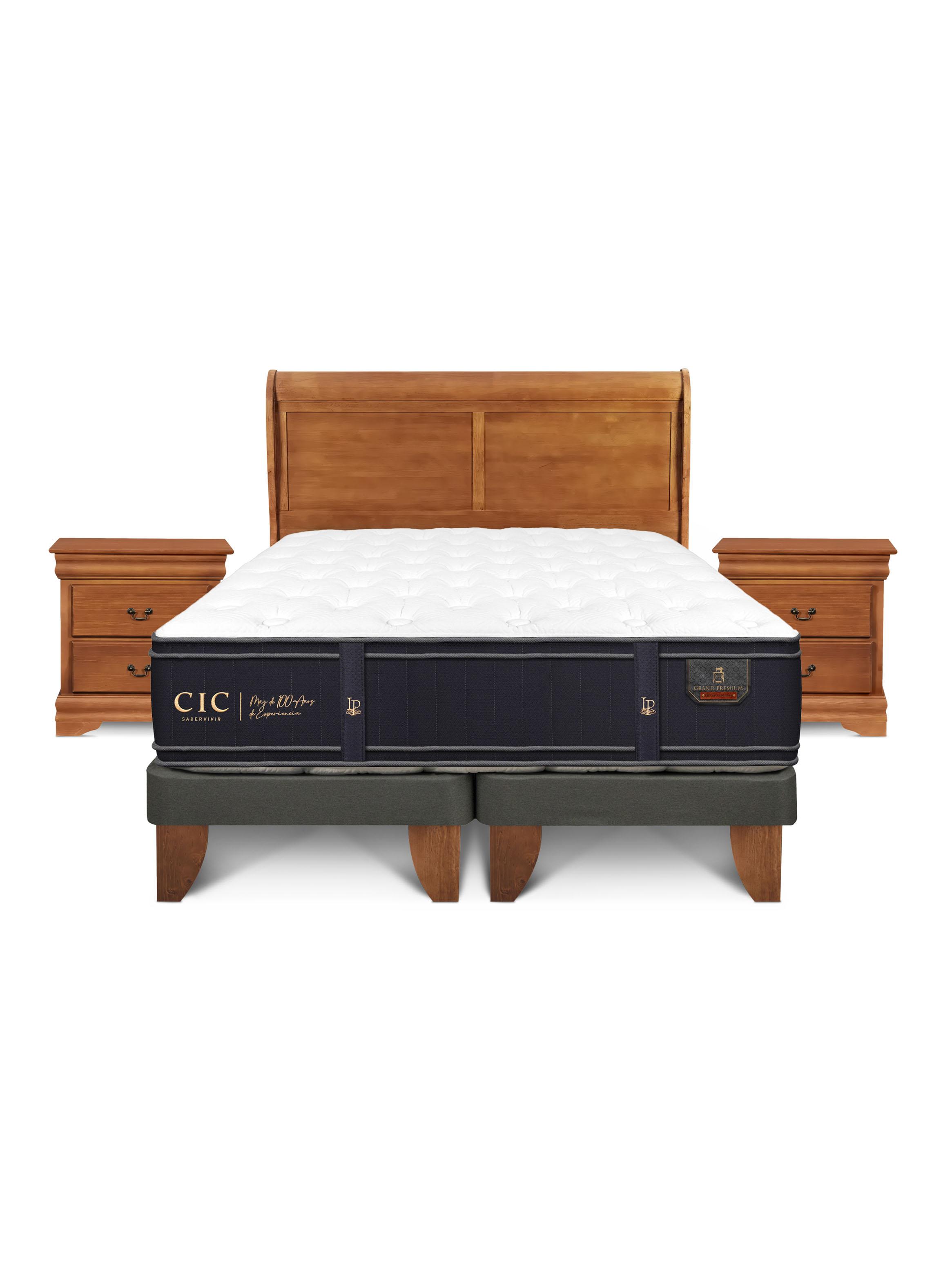 Cama Europea 2 Plazas BD Grand Premium + Set Muebles Respaldo + Veladores Miró-2