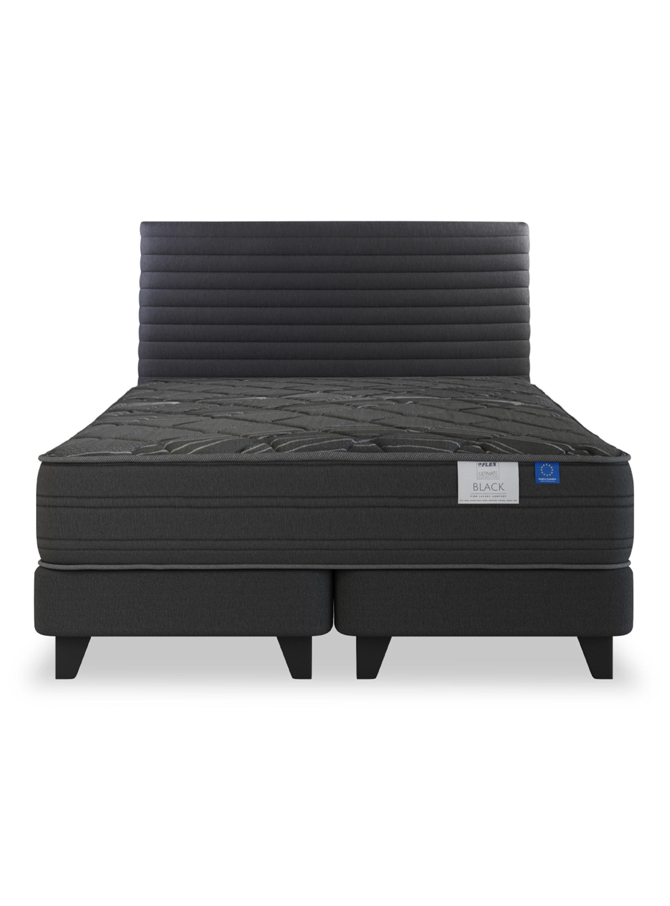 Cama Europea 2 Plazas Black Base Dividida Gris + Respaldo-2