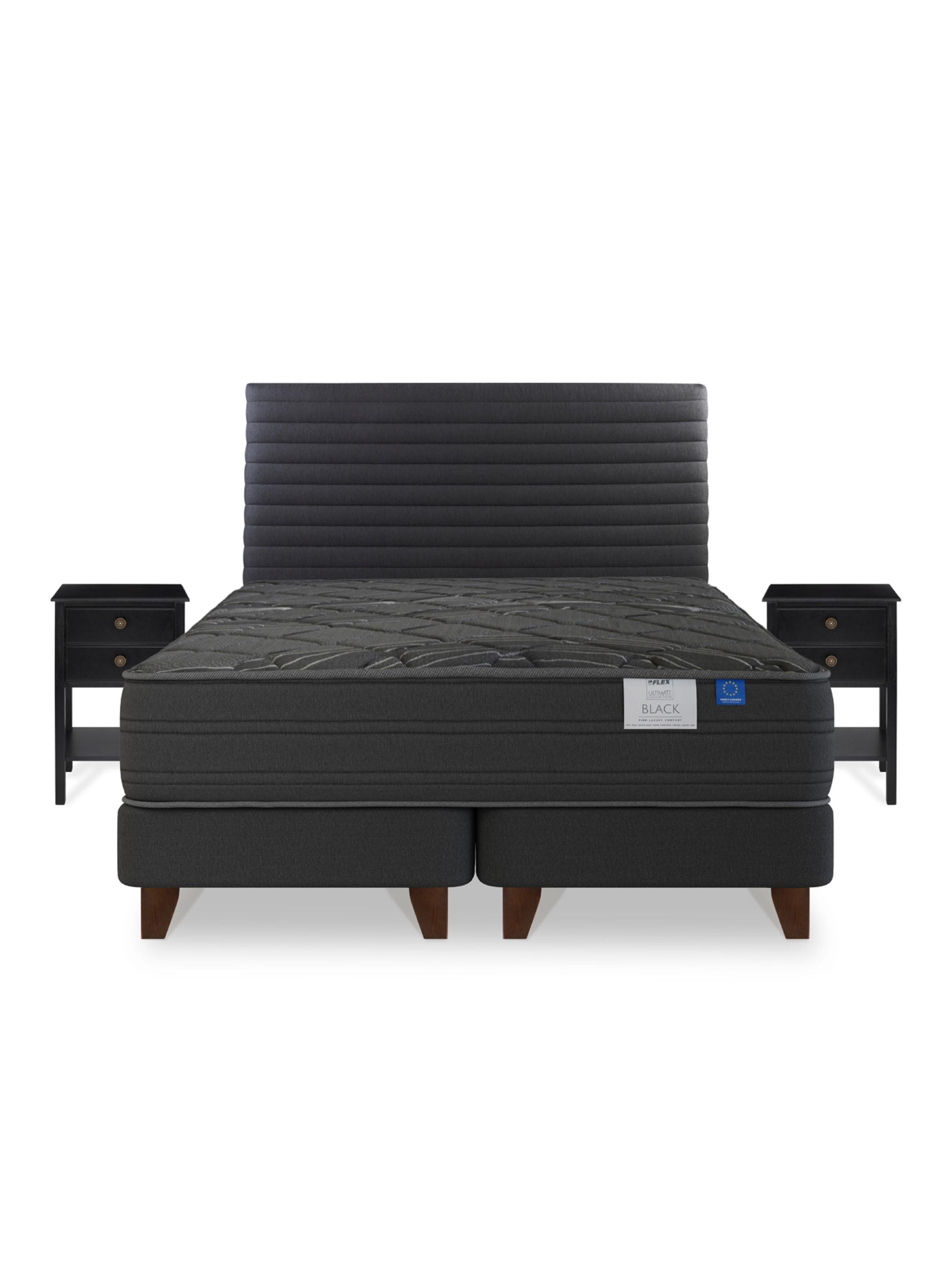 Cama Europea 2 Plazas Black Base Dividida Gris Respaldo + Veladores-2
