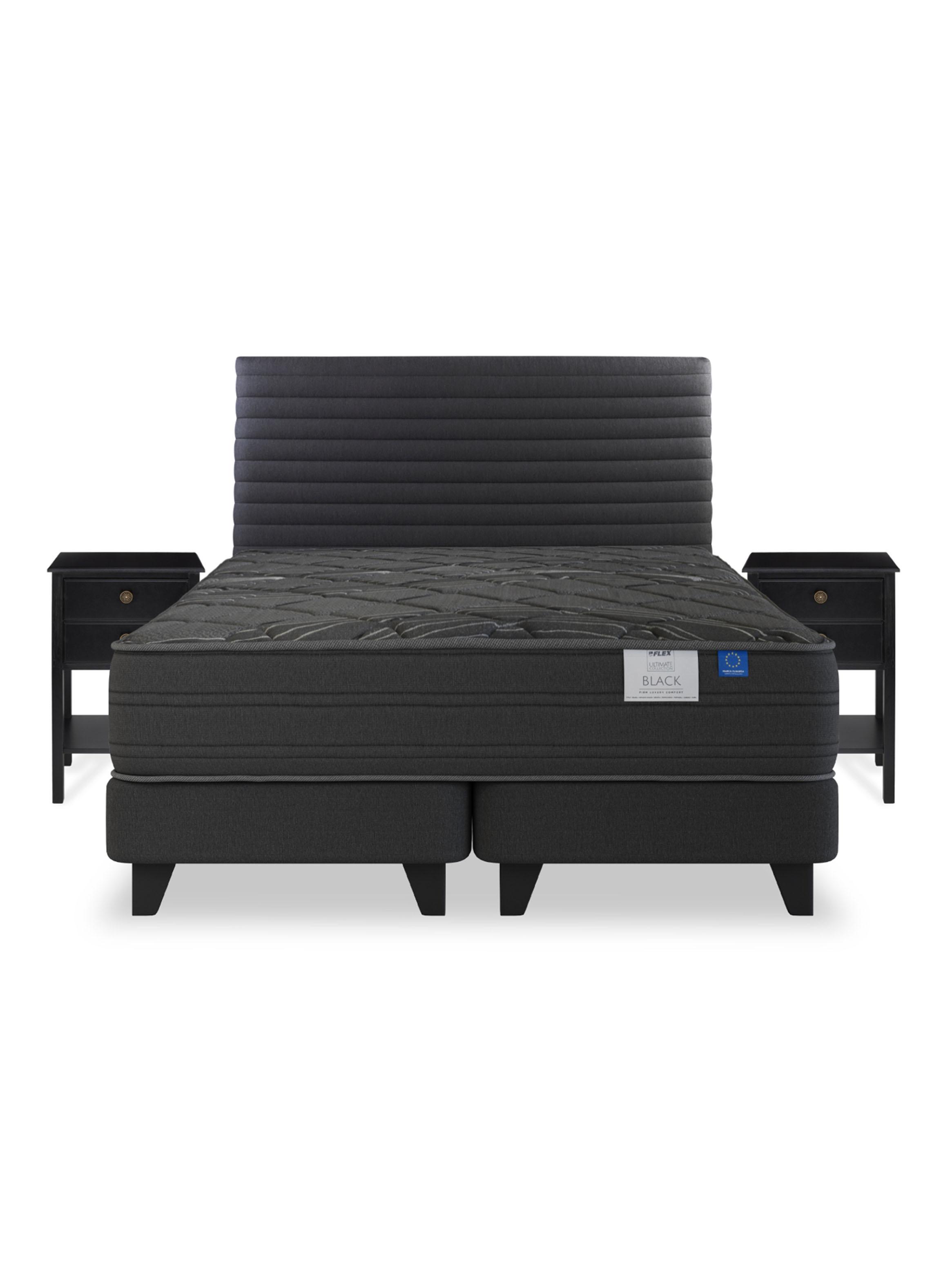 Cama Europea 2 Plazas Black Base Dividida Gris Respaldo + Veladores-2