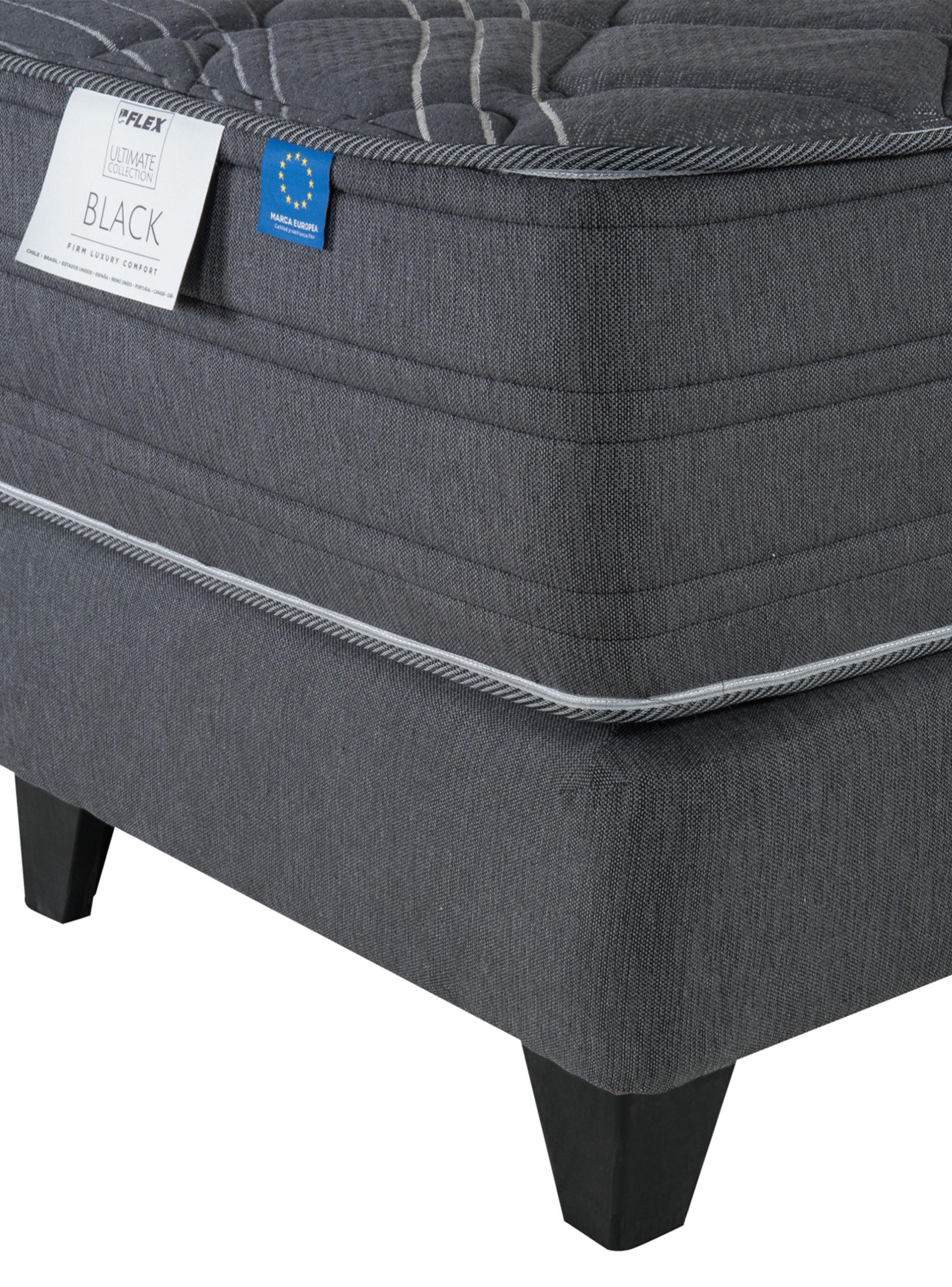 Cama Europea 2 Plazas Black Base Dividida Gris Respaldo + Veladores-4