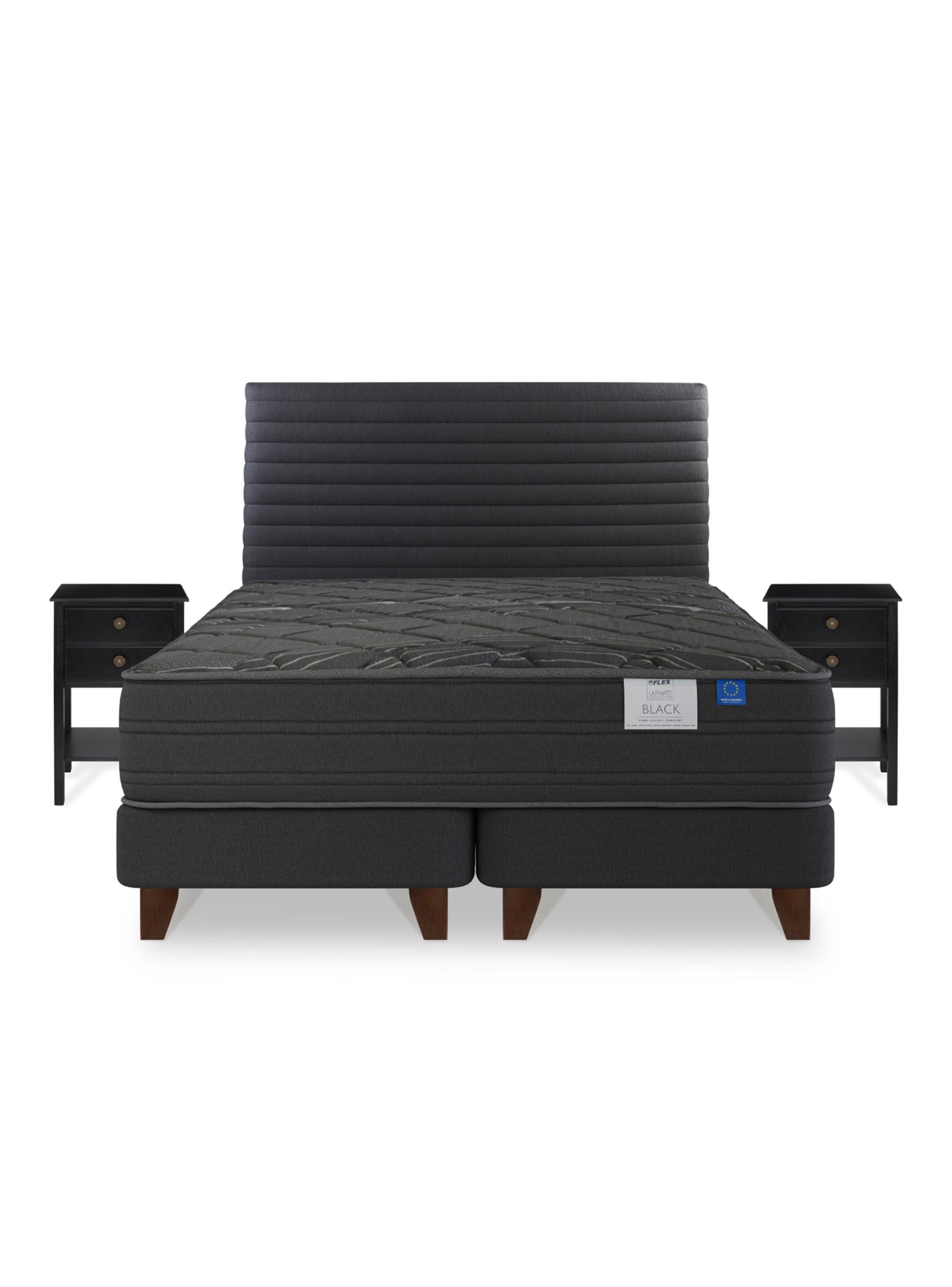 Cama Europea King Black Base Dividida Veladores + Respaldo-2