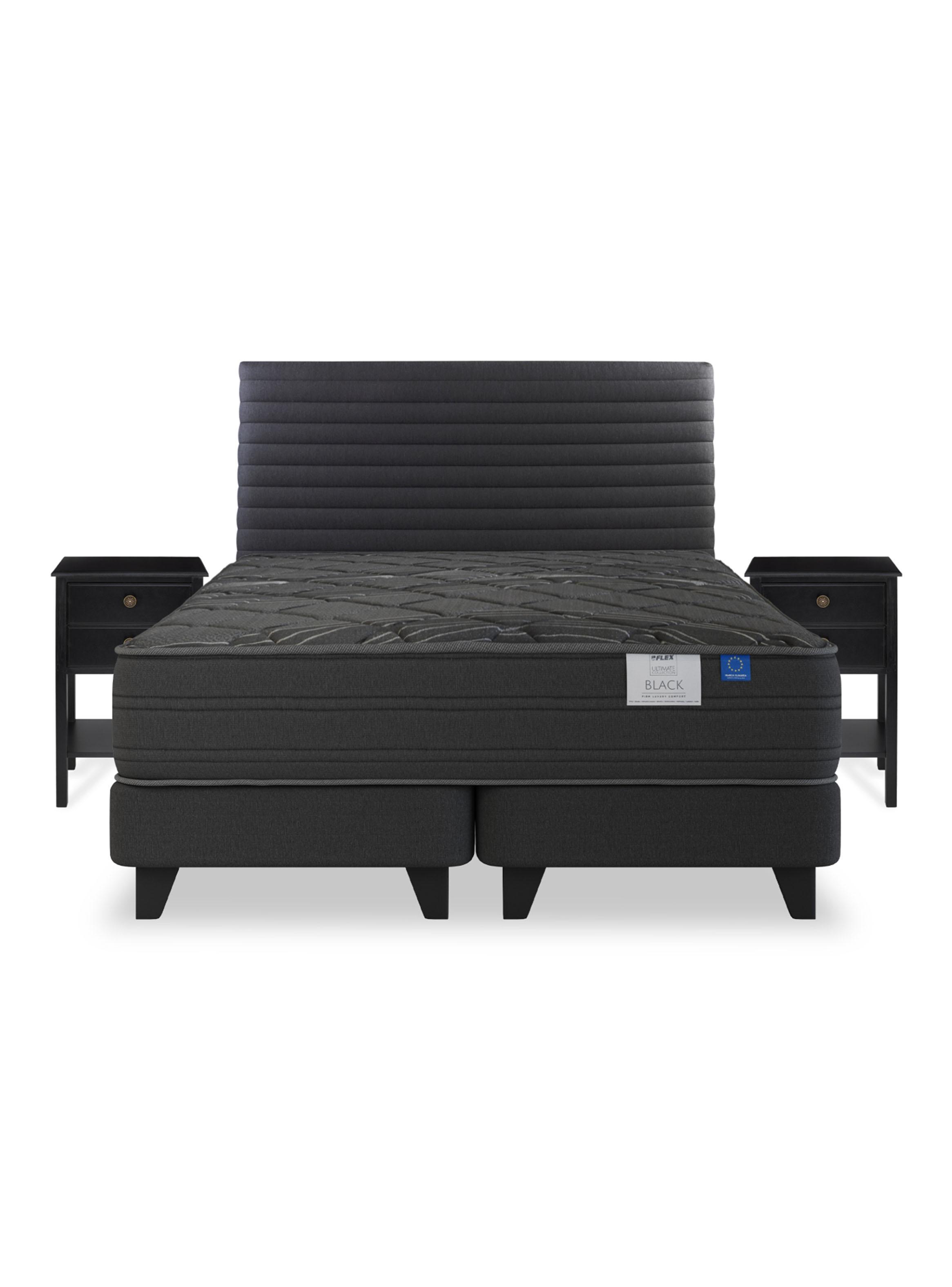 Cama Europea King Black Base Dividida Veladores + Respaldo-2