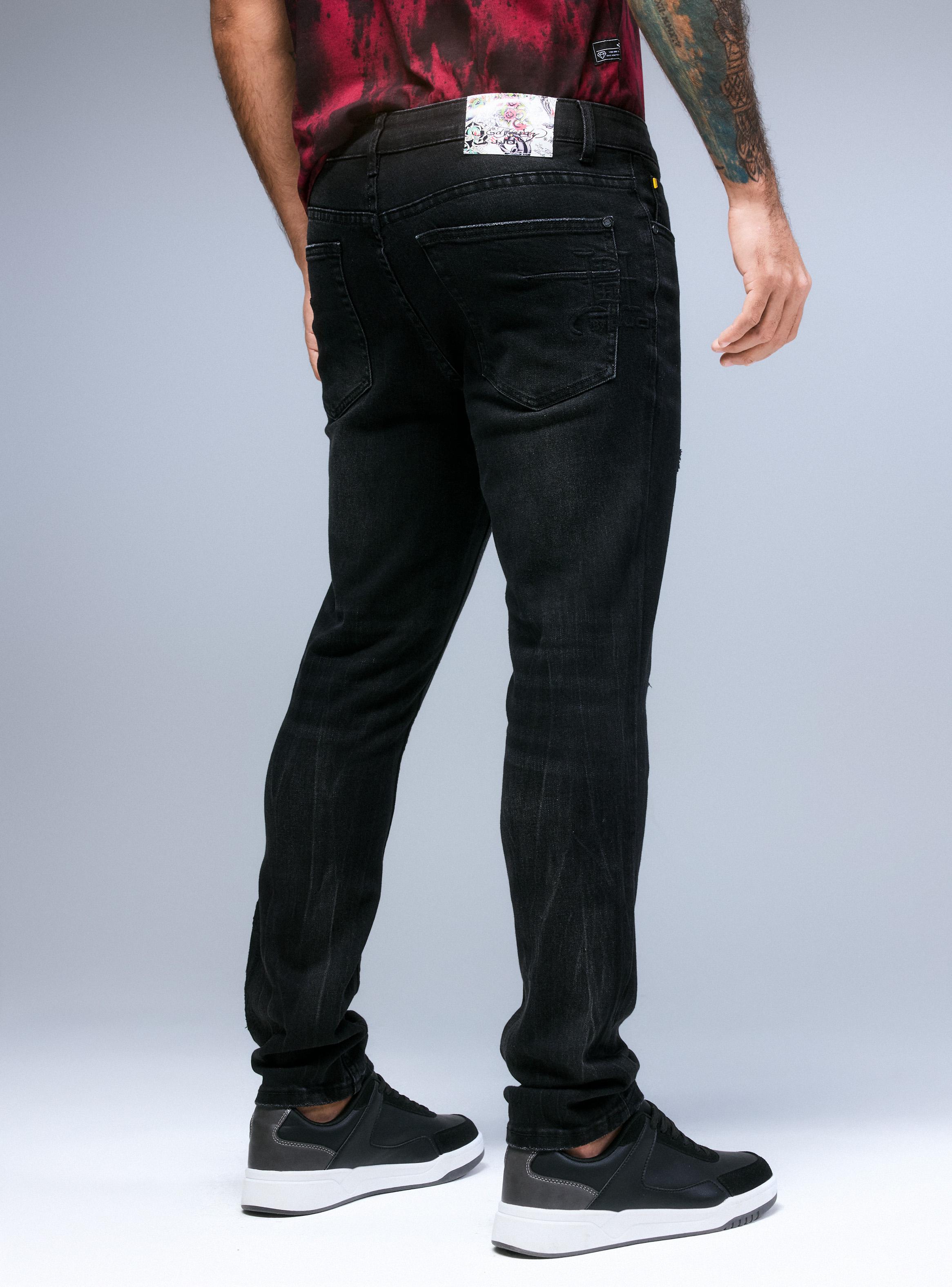 Jeans Roturas y Bordado Ed Hardy-1