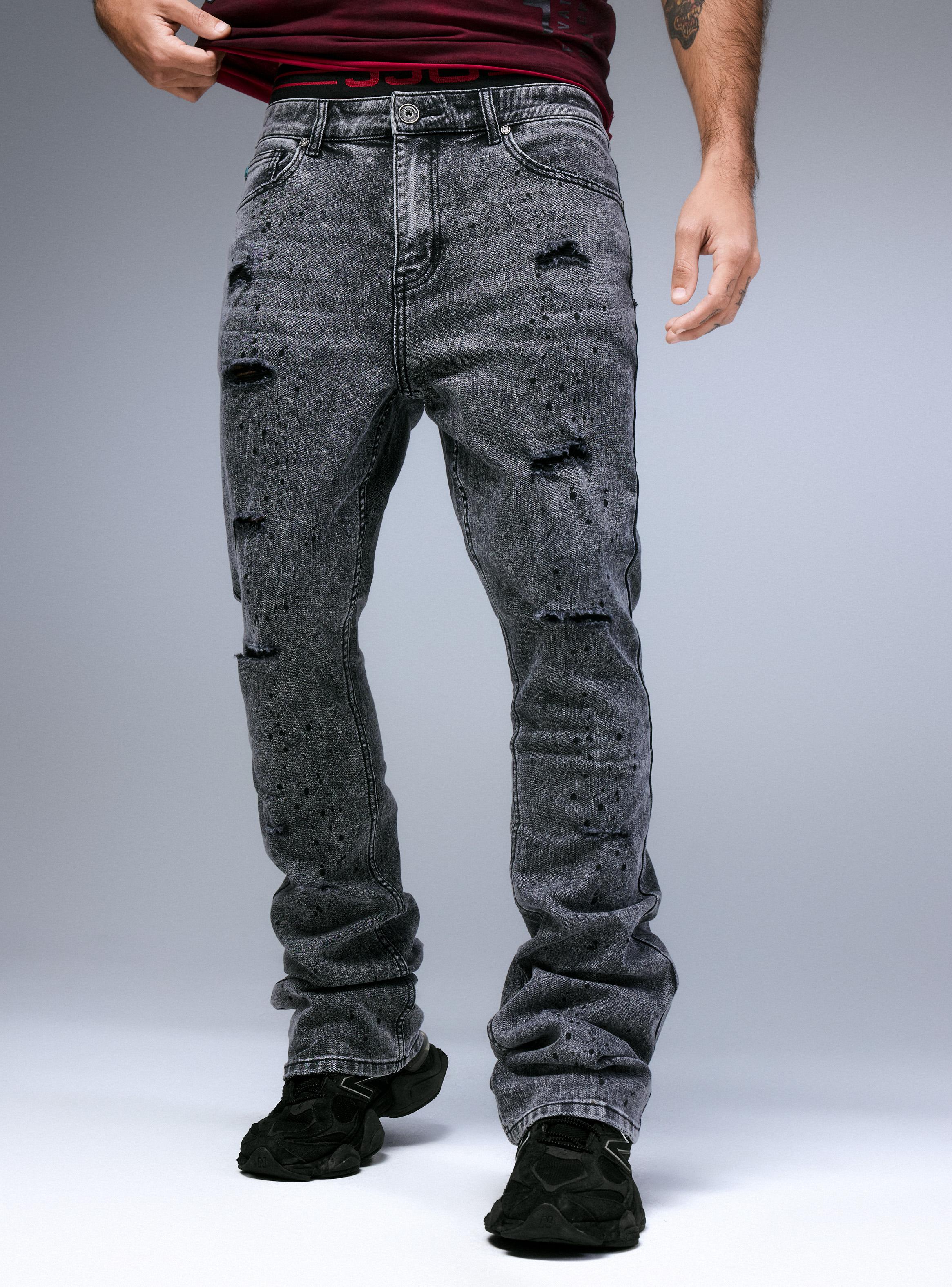 Jeans Bota Ancha Gravillado y Roturas-0