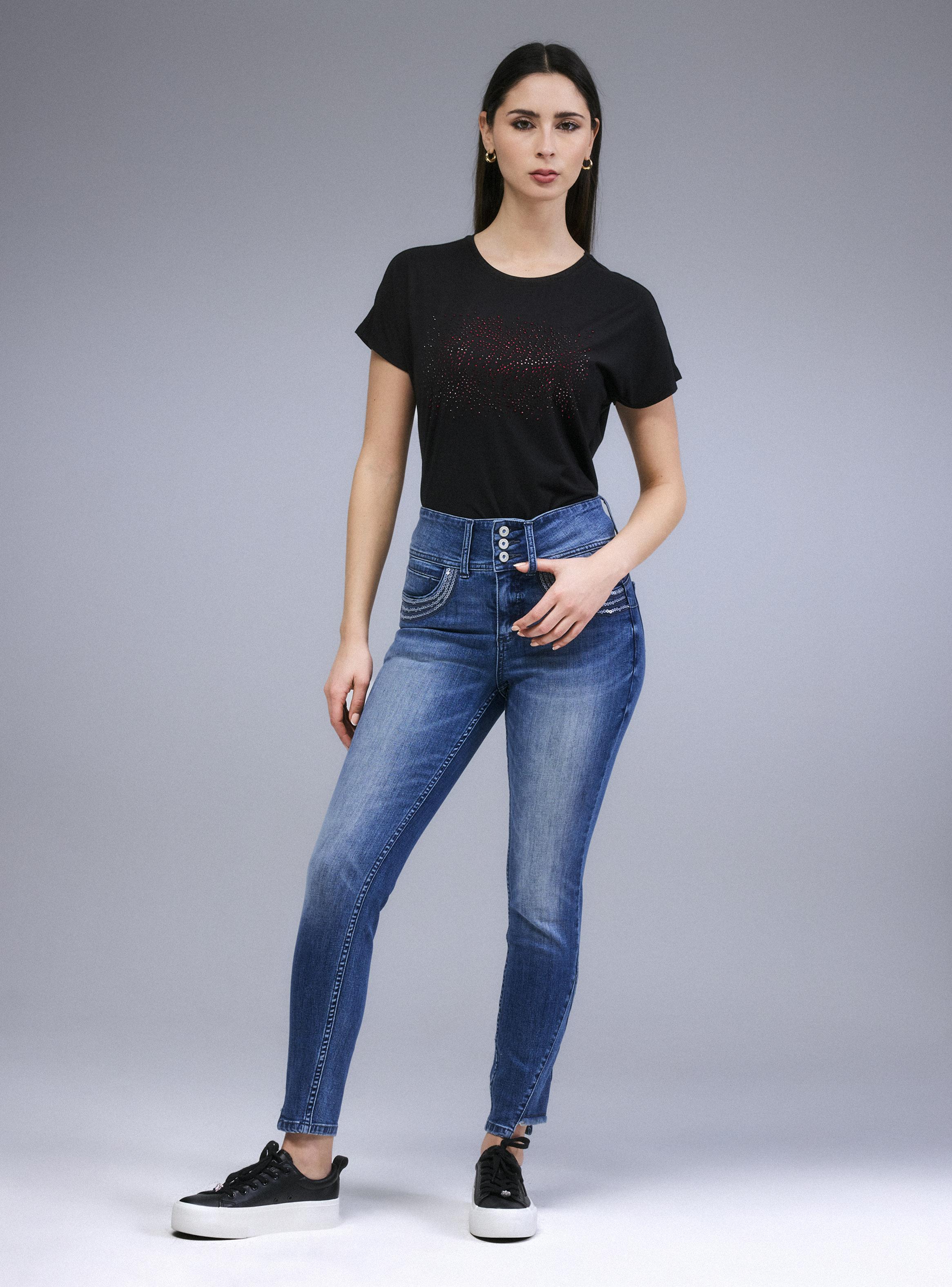Jeans Push Up 3 Botones Lentejuelas en Bolsillo-4