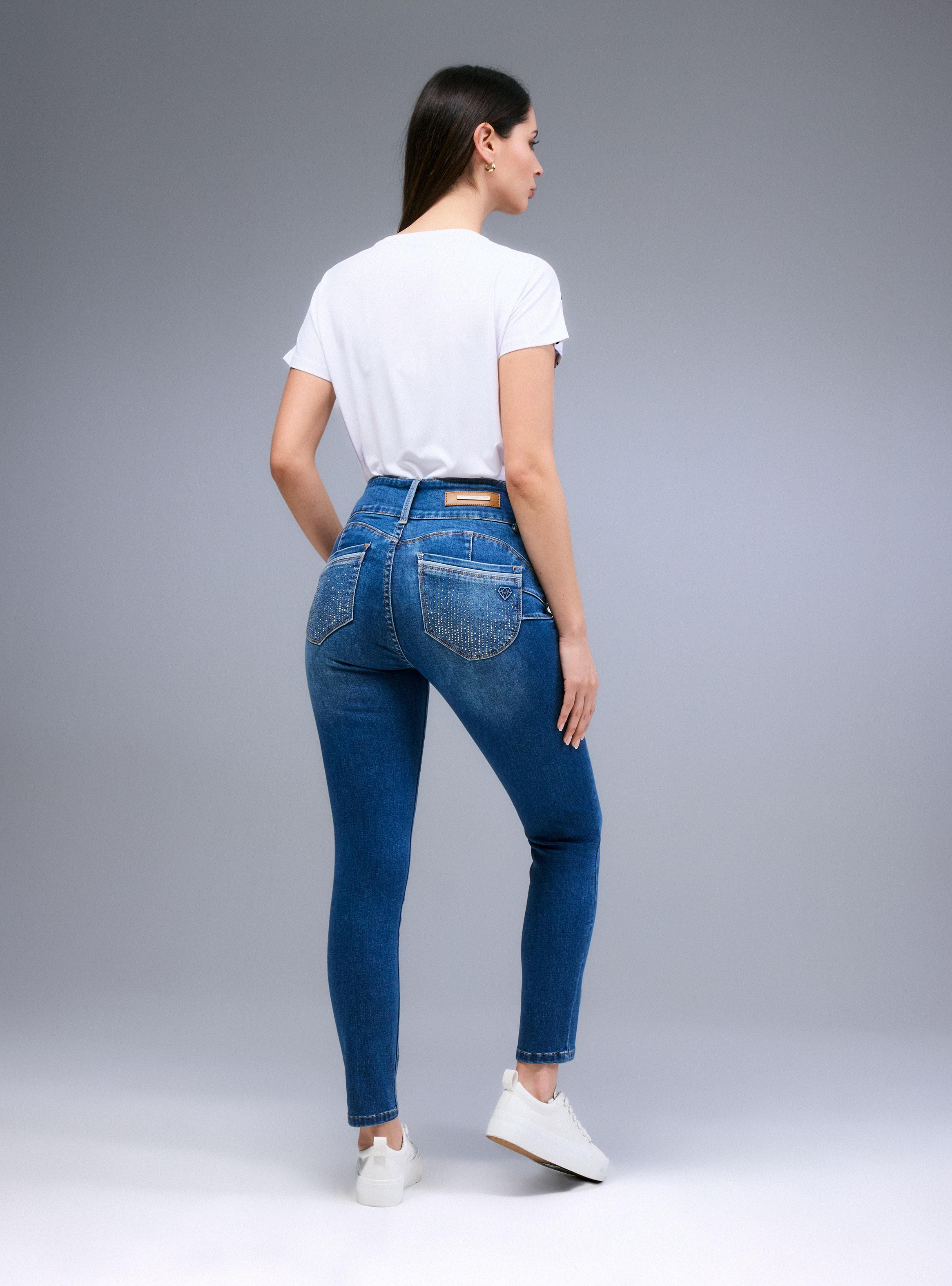 Jeans Push Up con Vivo y Strass en Bolsillos Traseros-5