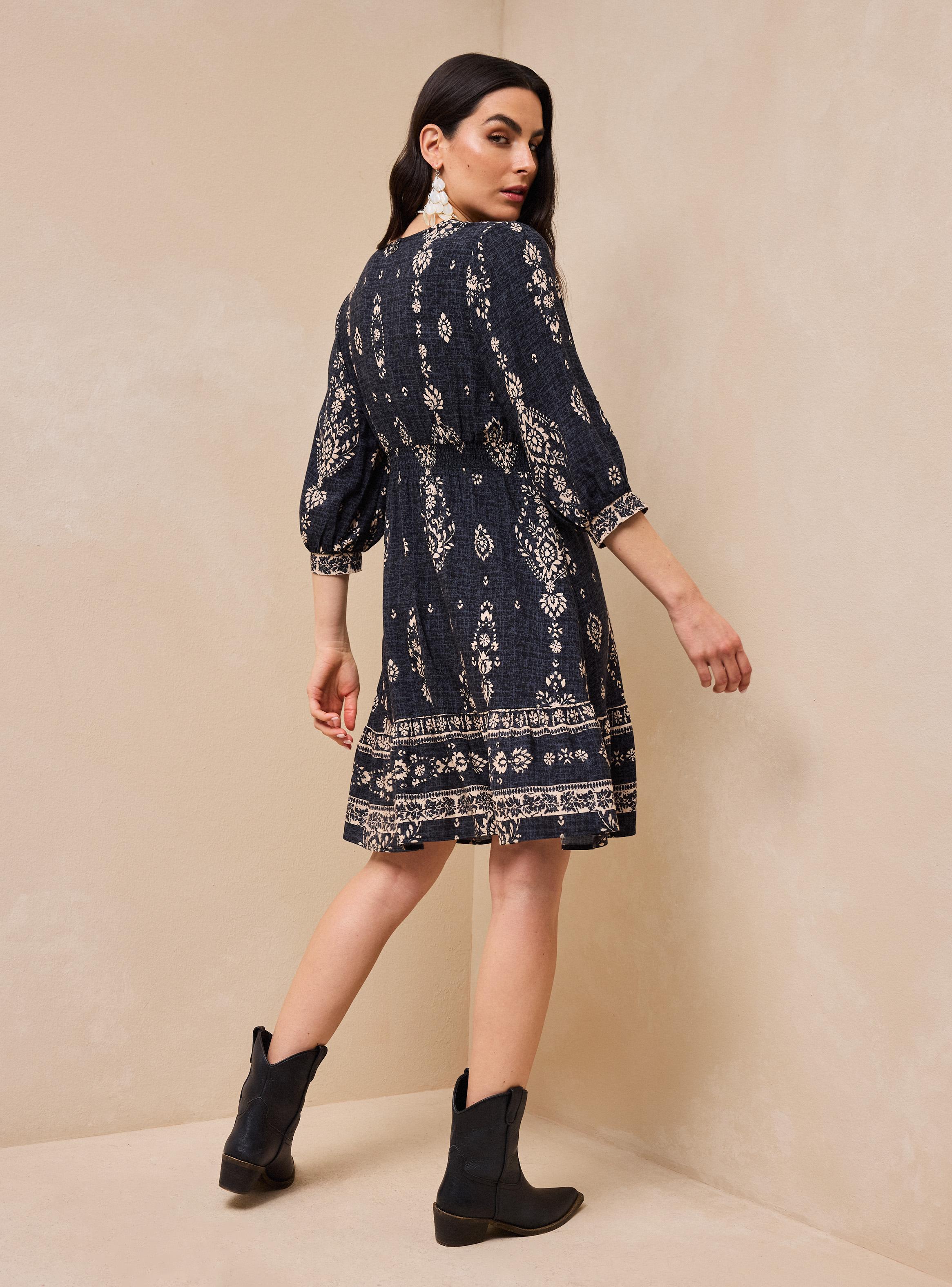 Vestido Estampado y Corte Bajo Busto-5
